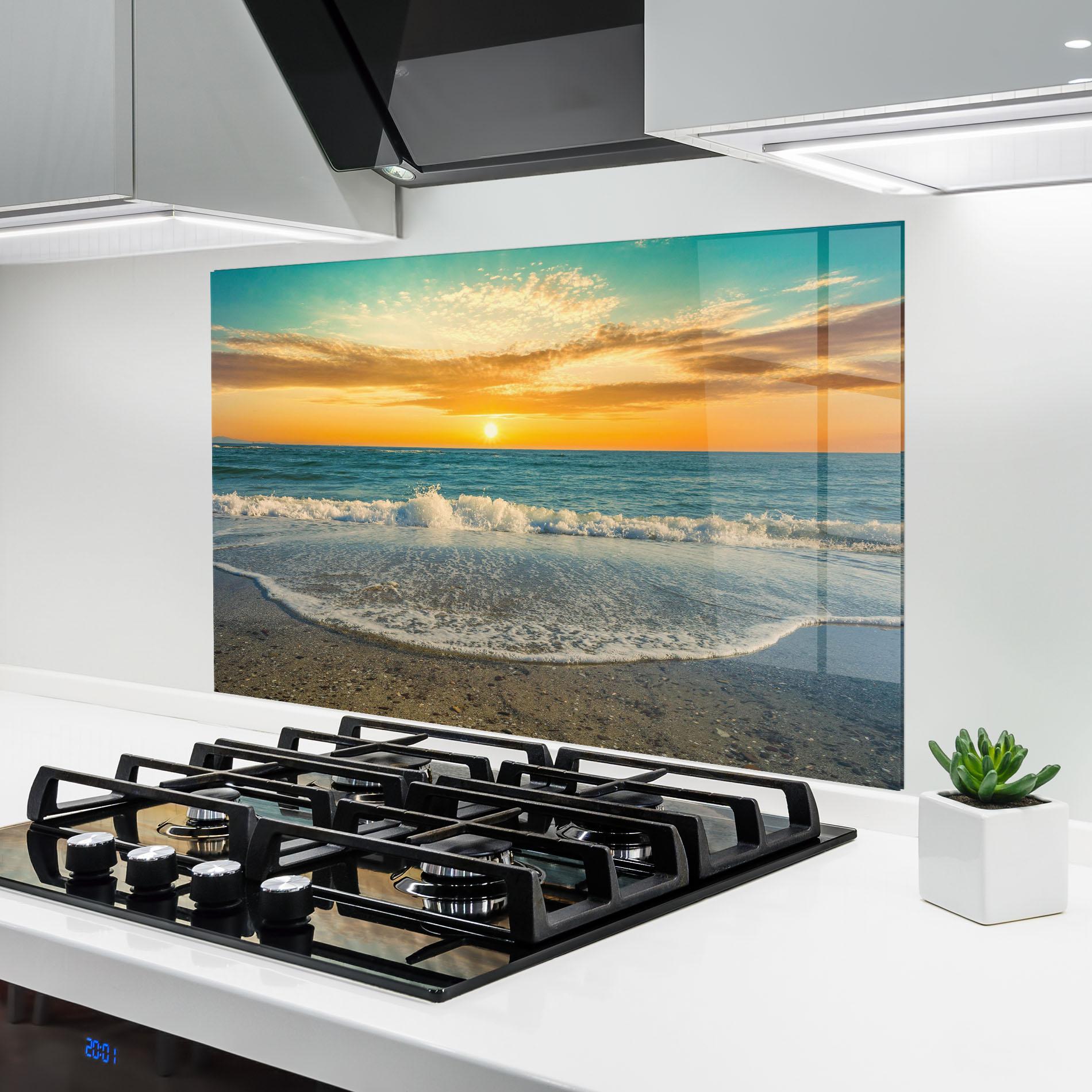 Panou Sticla Bucatarie Beach Dramatic Sunset mockup 6