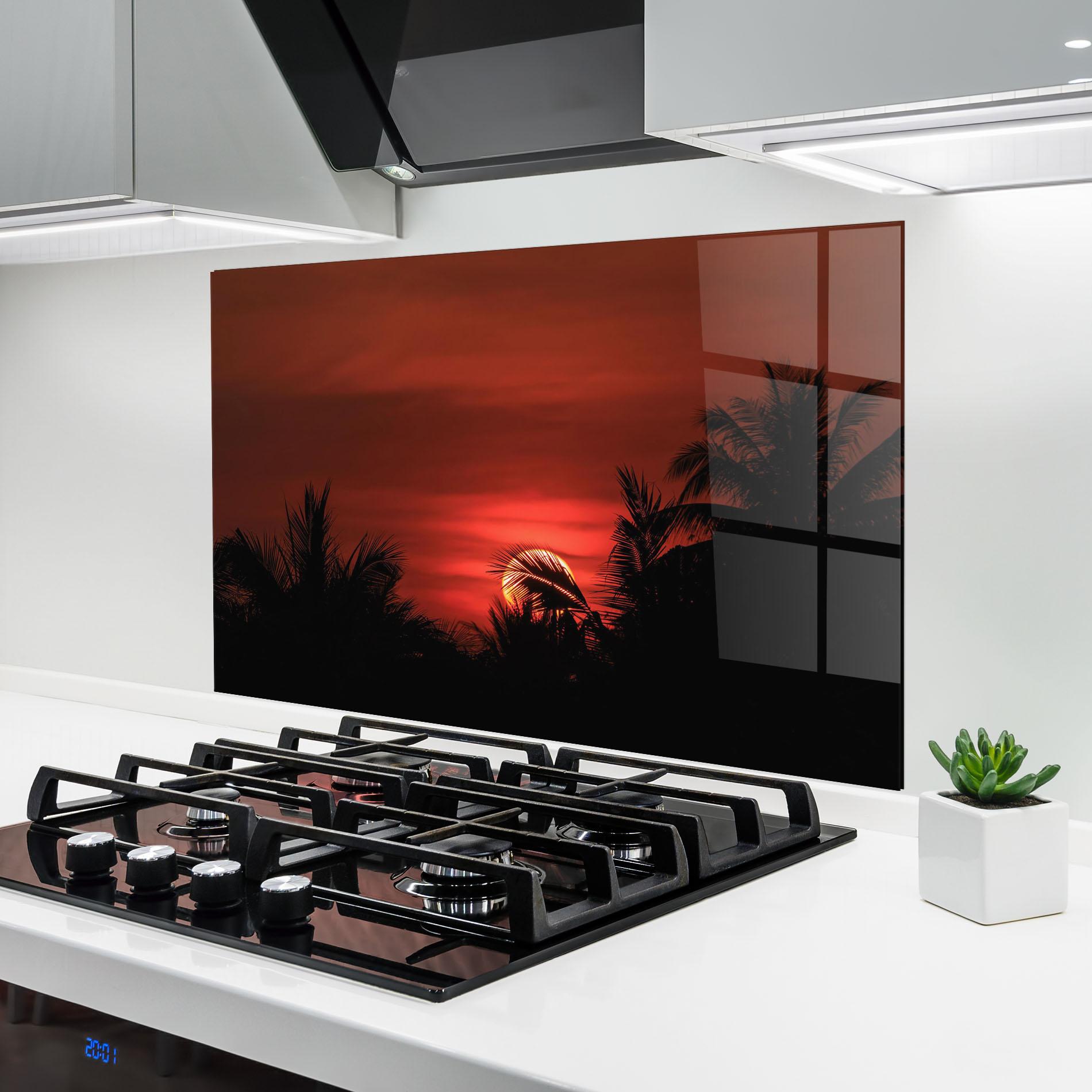 Panou Sticla Bucatarie Coconuts Tree Sunset mockup 6