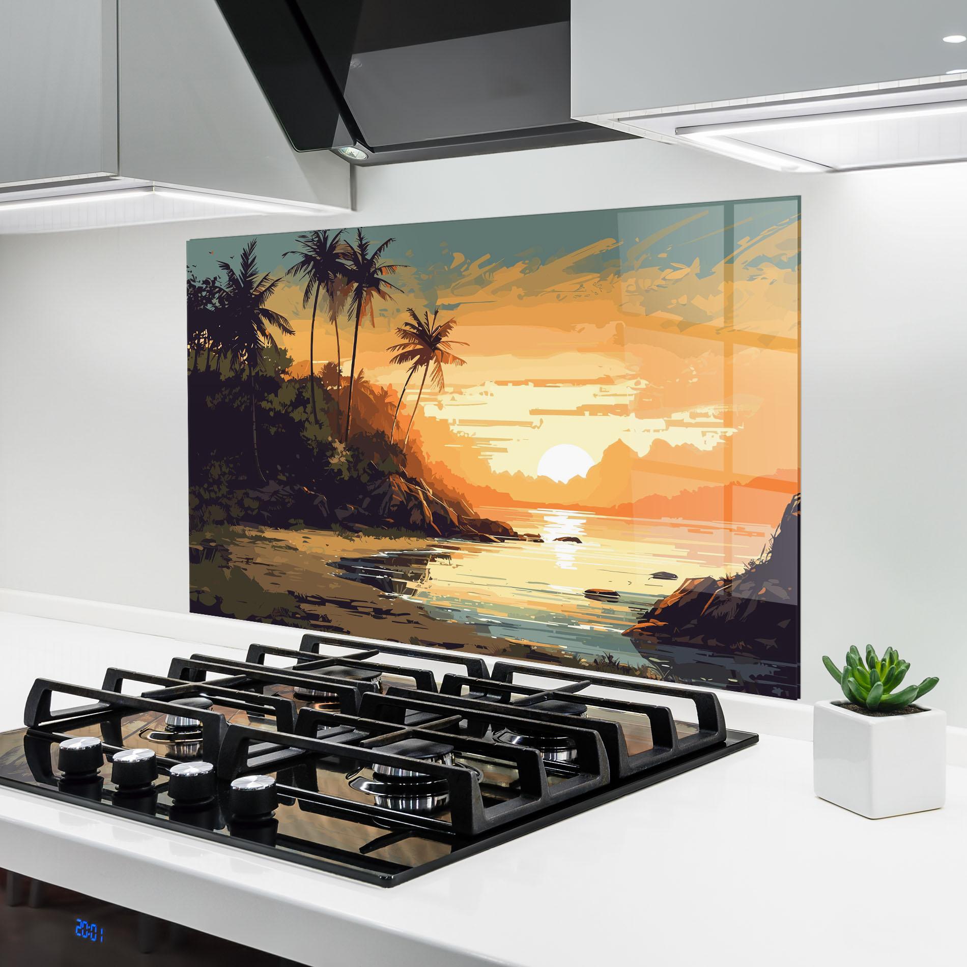 Panou Sticla Bucatarie Green Yellow Sunset mockup 6