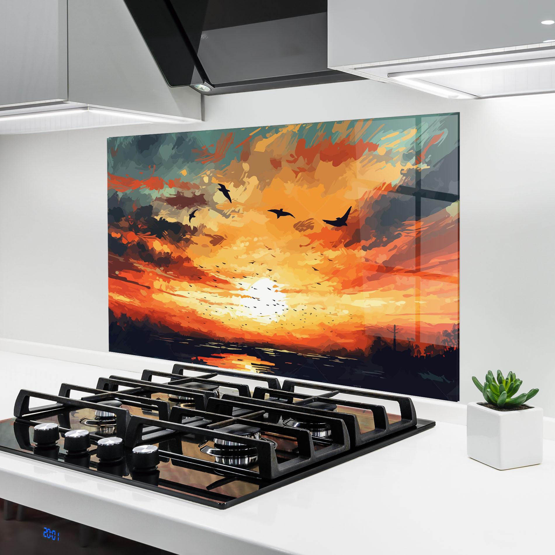 Panou Sticla Bucatarie Orange Green Sunset mockup 6