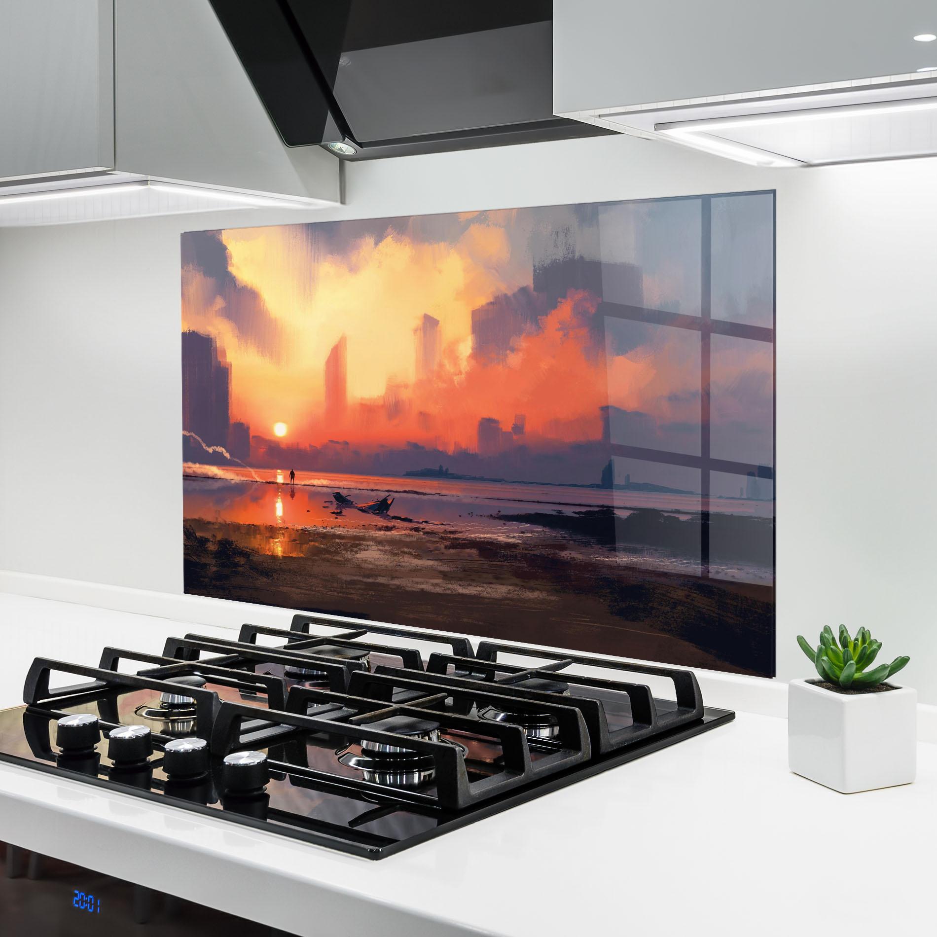 Panou Sticla Bucatarie Skyscrapers Sunset mockup 6