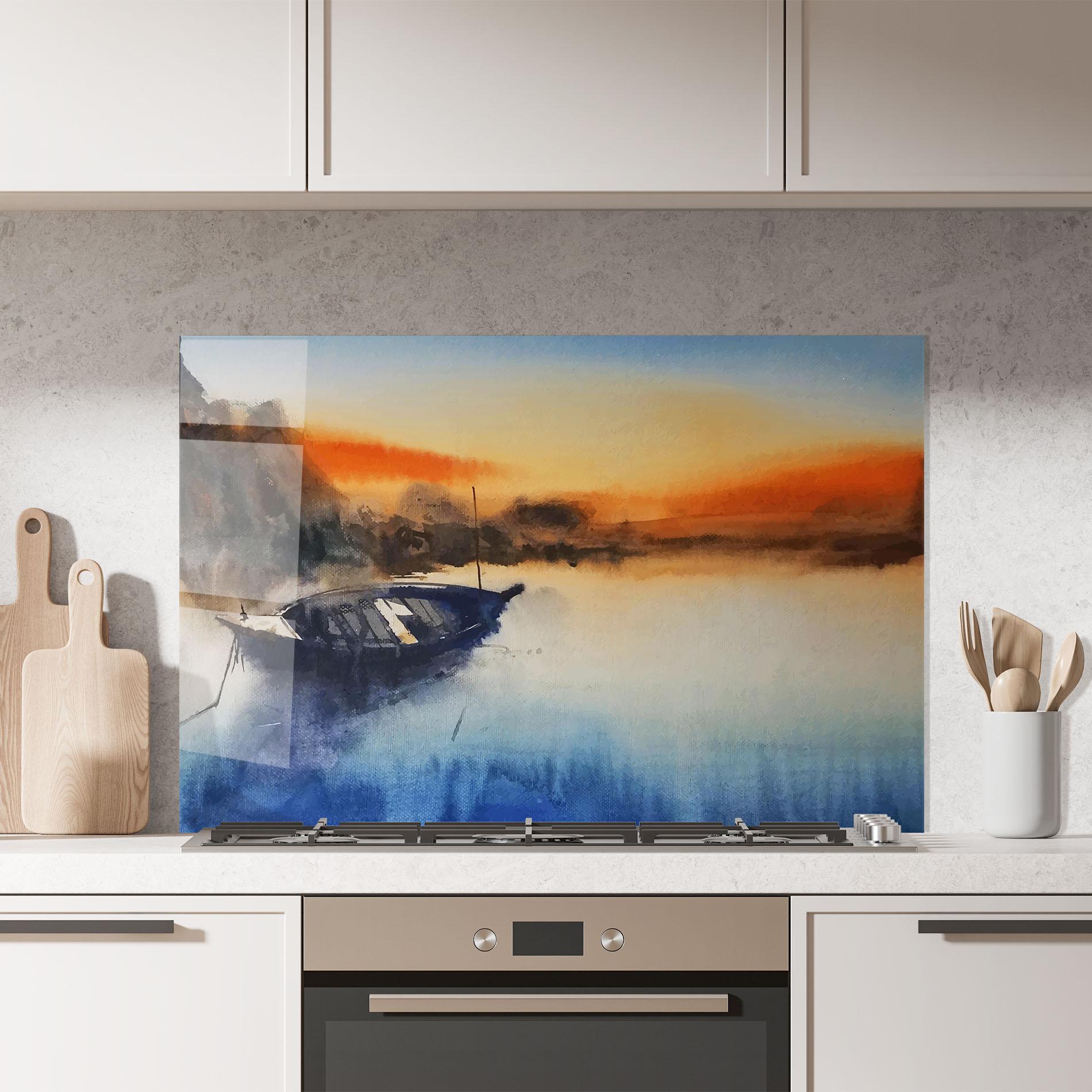 Panou Sticla Bucatarie Boat Sunset mockup 7