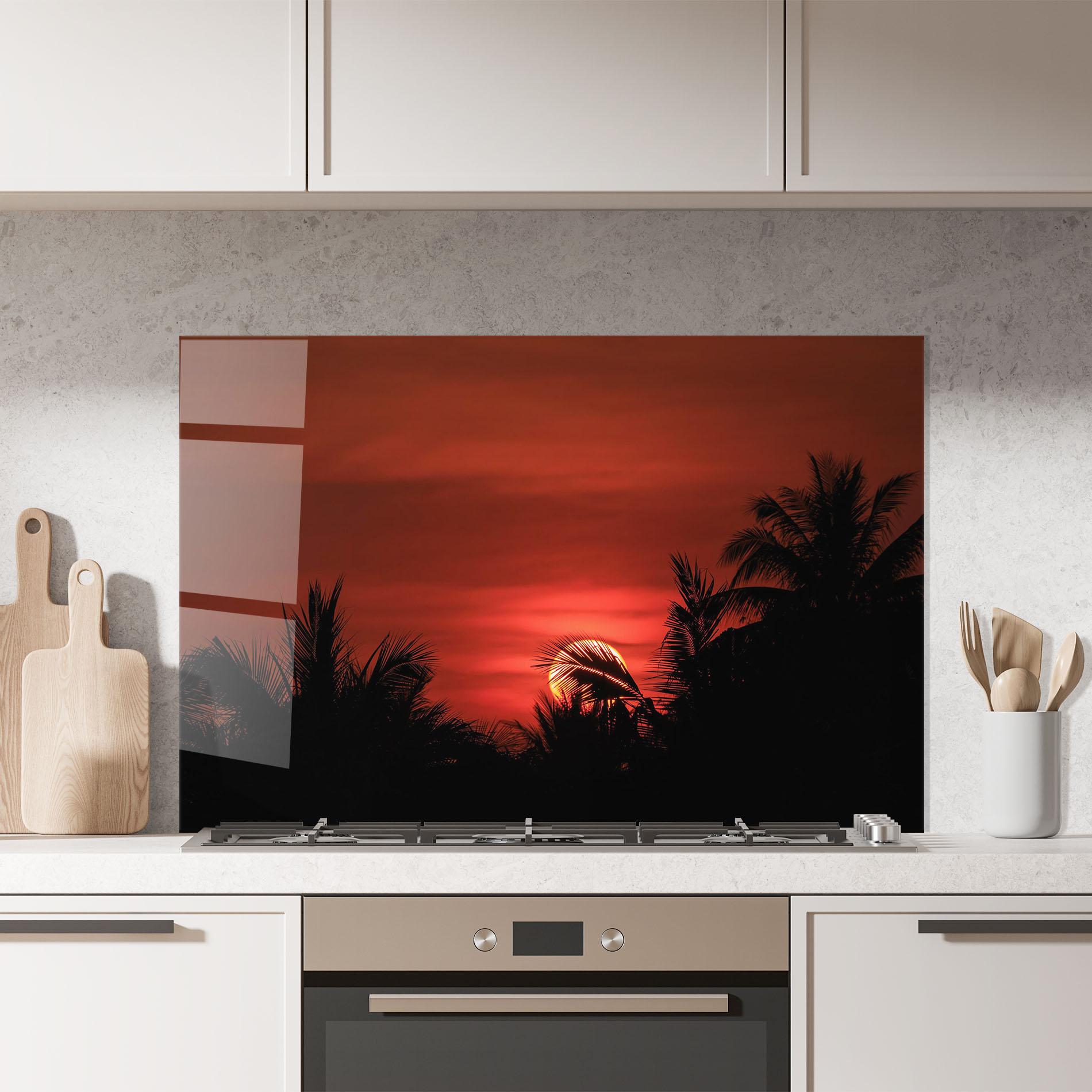 Panou Sticla Bucatarie Coconuts Tree Sunset mockup 7