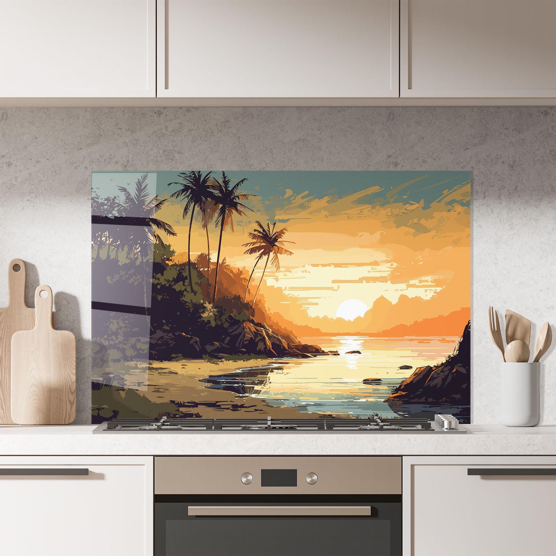 Panou Sticla Bucatarie Green Yellow Sunset mockup 7