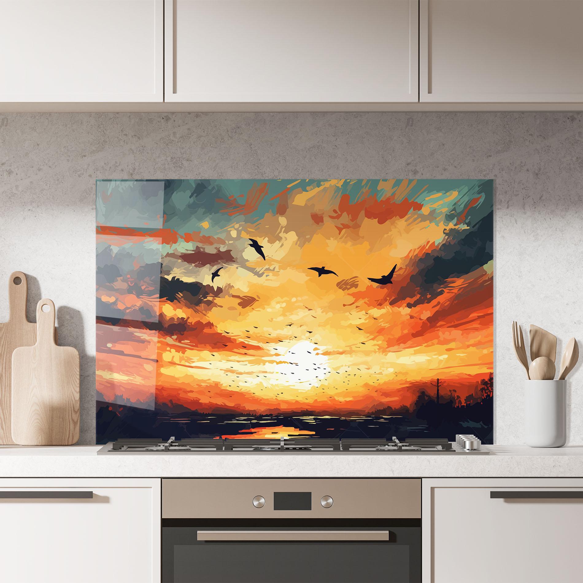 Panou Sticla Bucatarie Orange Green Sunset mockup 7