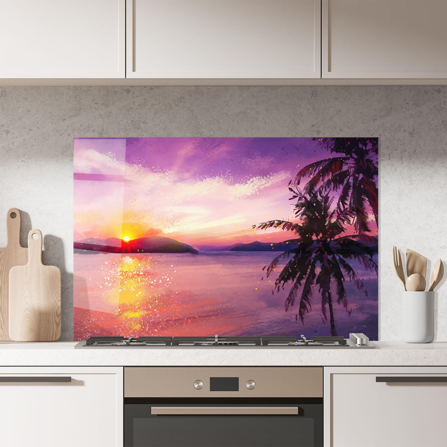 Panou Sticla Bucatarie Purple Sunrise Art mockup 7