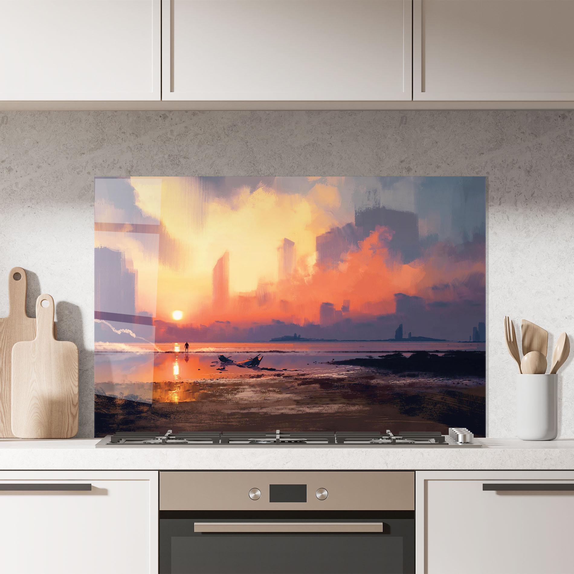 Panou Sticla Bucatarie Skyscrapers Sunset mockup 7