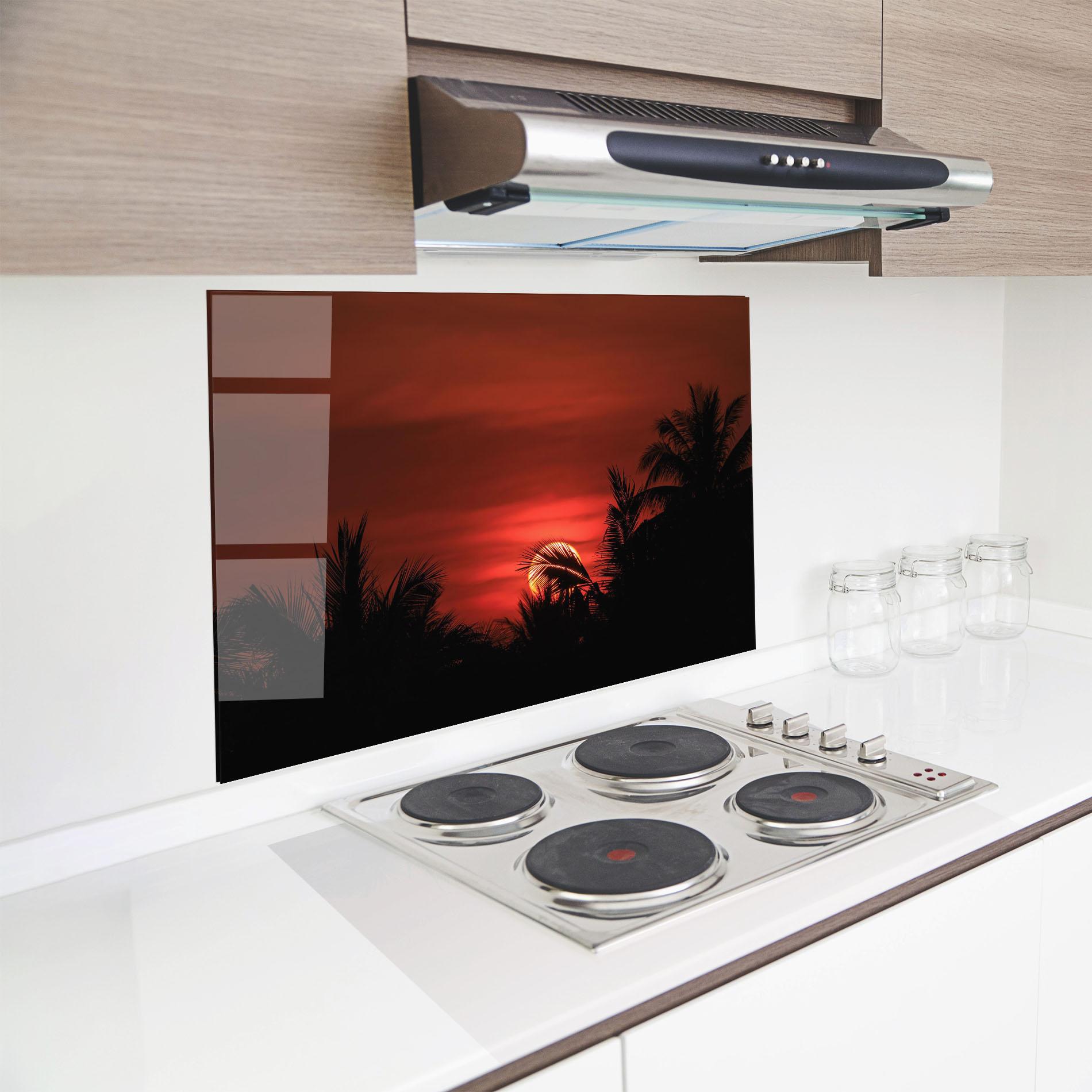 Panou Sticla Bucatarie Coconuts Tree Sunset mockup 8