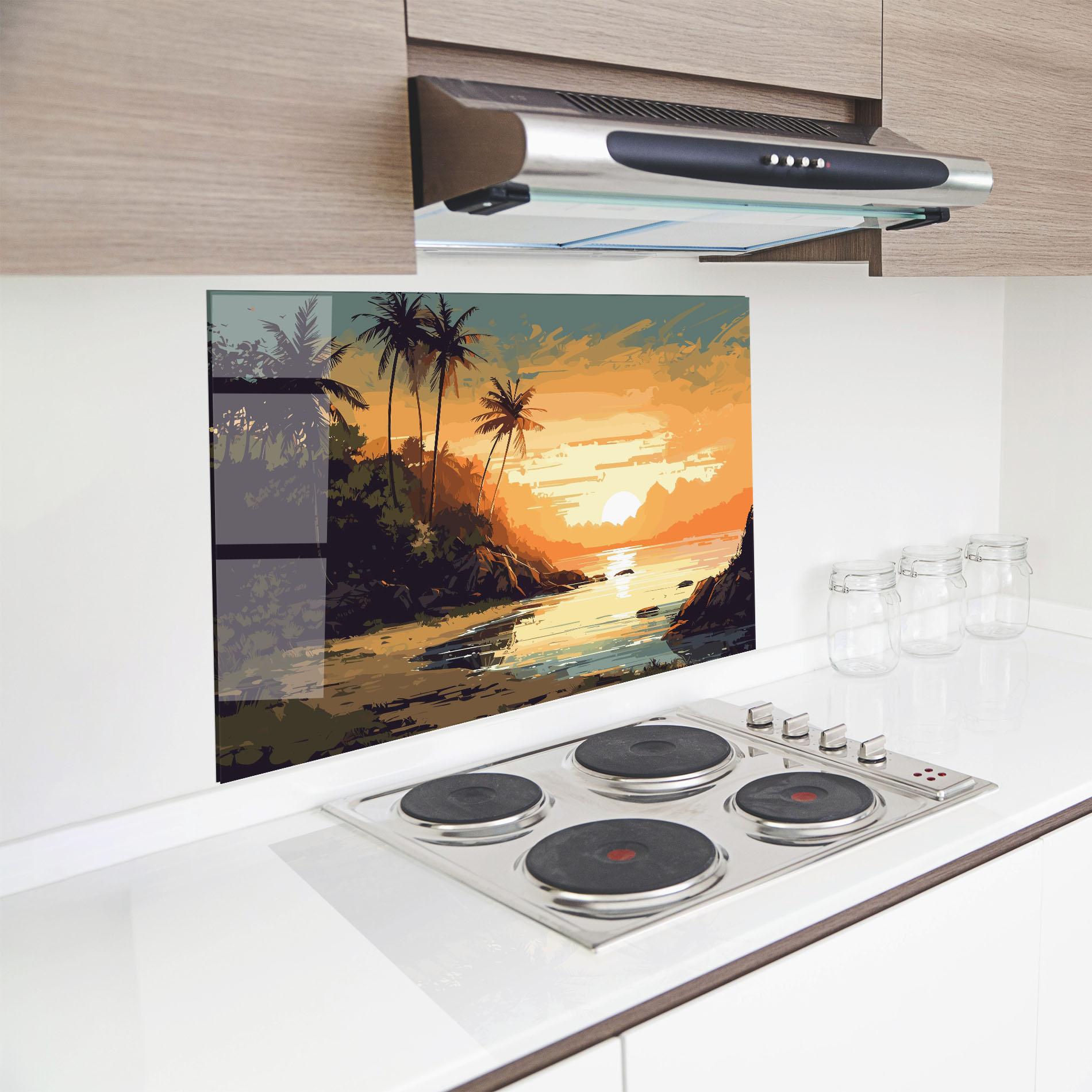 Panou Sticla Bucatarie Green Yellow Sunset mockup 8
