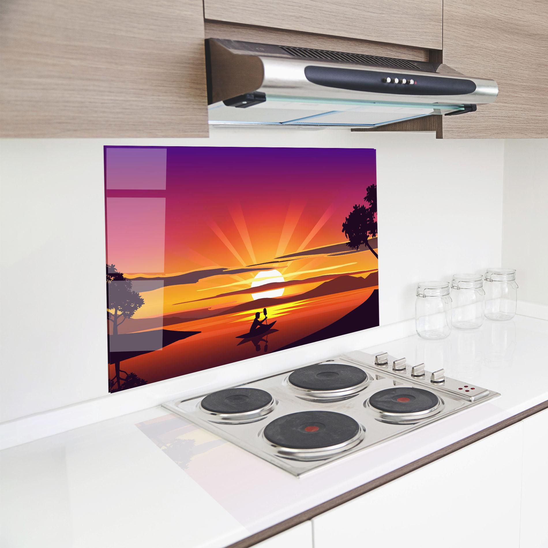 Panou Sticla Bucatarie Lake Camp Sunrise mockup 8