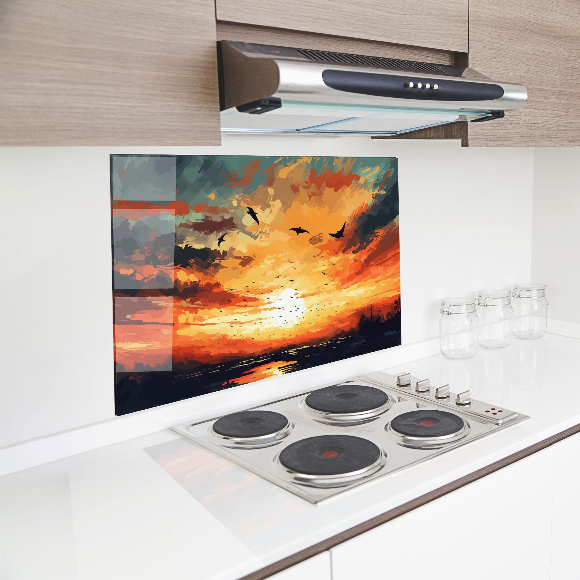 Panou Sticla Bucatarie Orange Green Sunset mockup 8