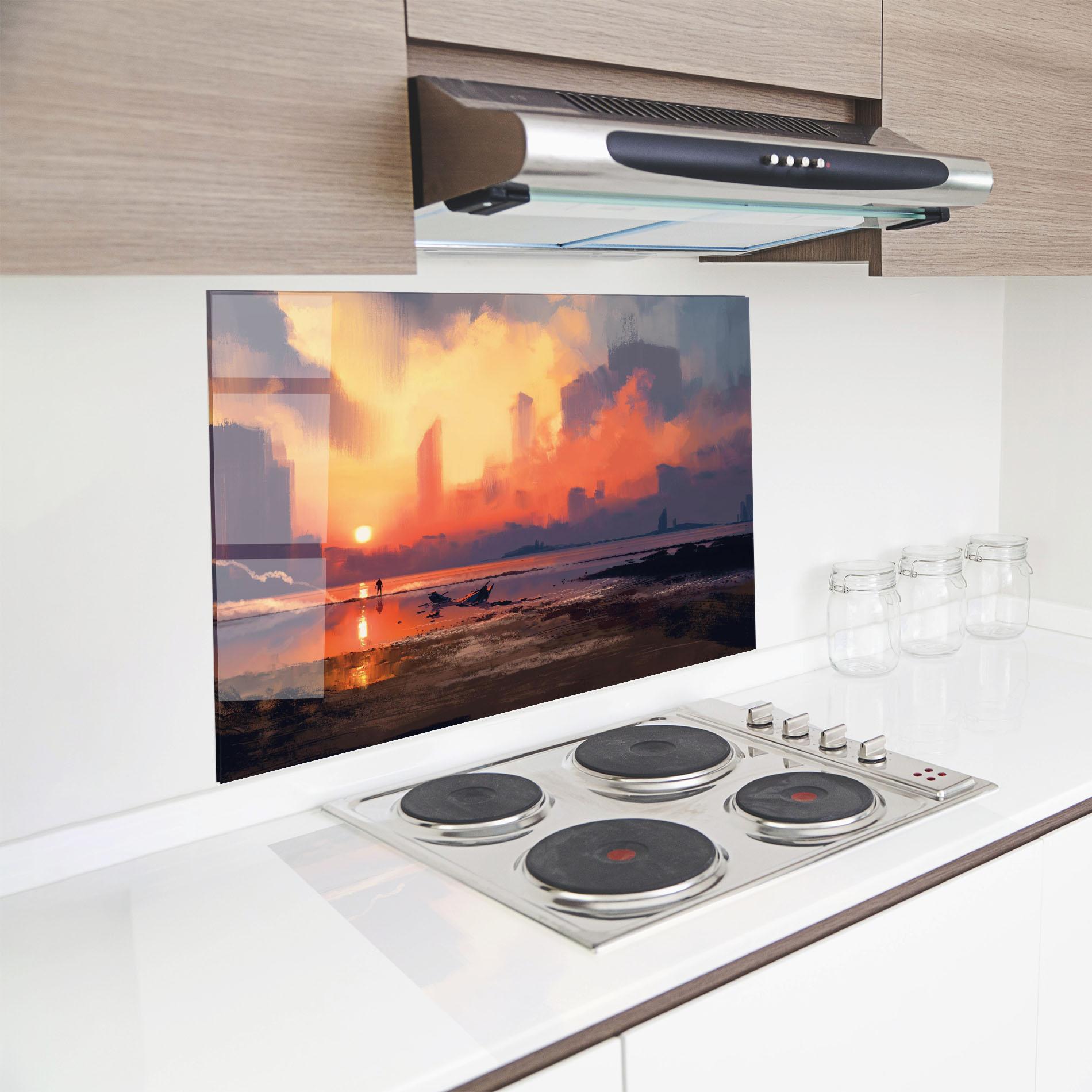 Panou Sticla Bucatarie Skyscrapers Sunset mockup 8