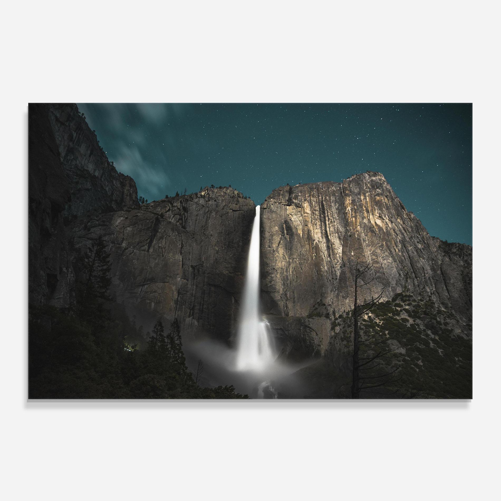 Panou Sticla Bucatarie Dark Blue Sky Waterfall mockup 0