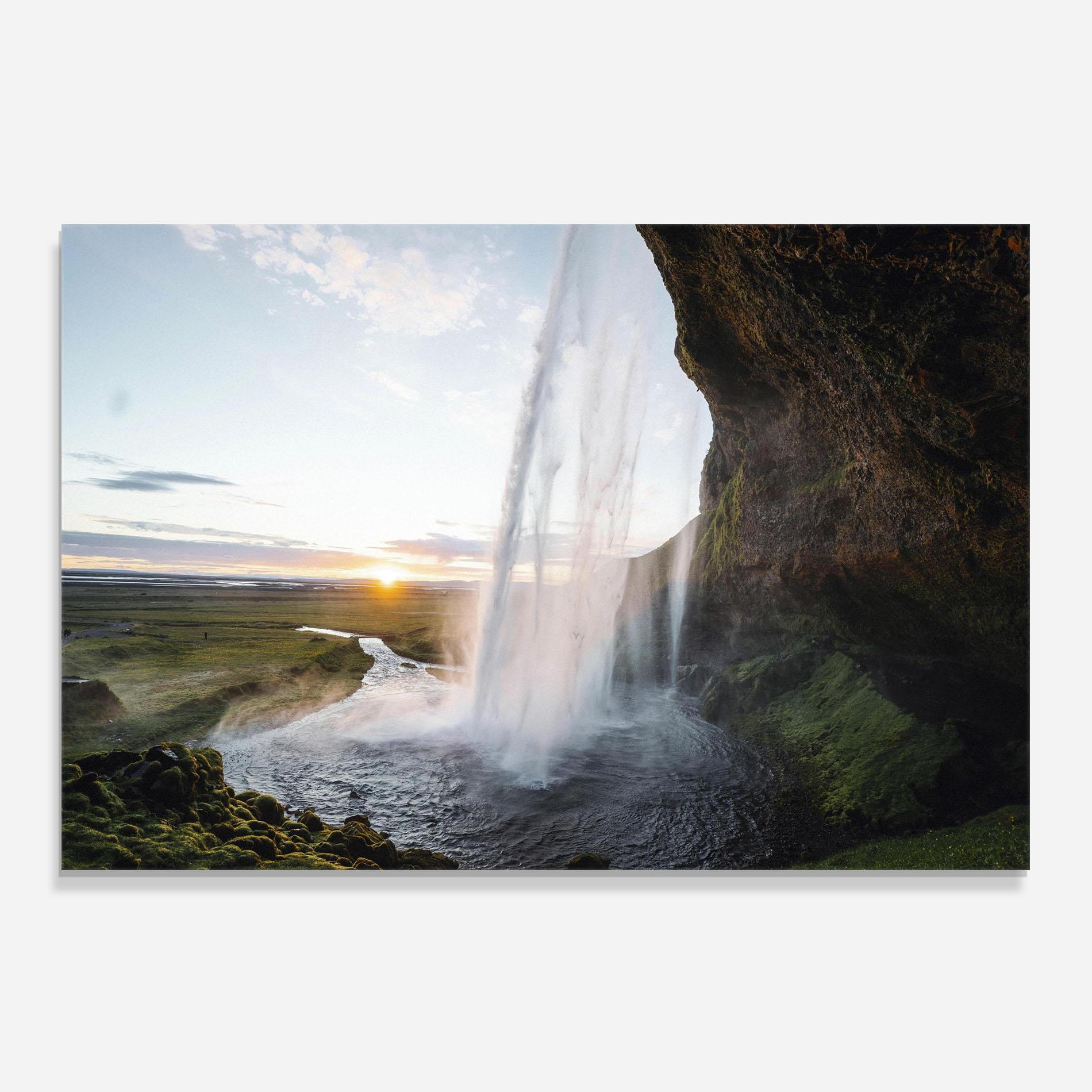Panou Sticla Bucatarie Sunrise Waterfall mockup 0