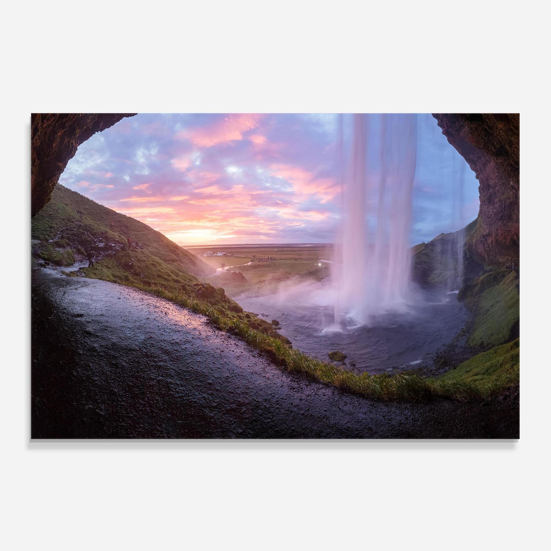 Panou Sticla Bucatarie Waterfall From Cave View mockup 0