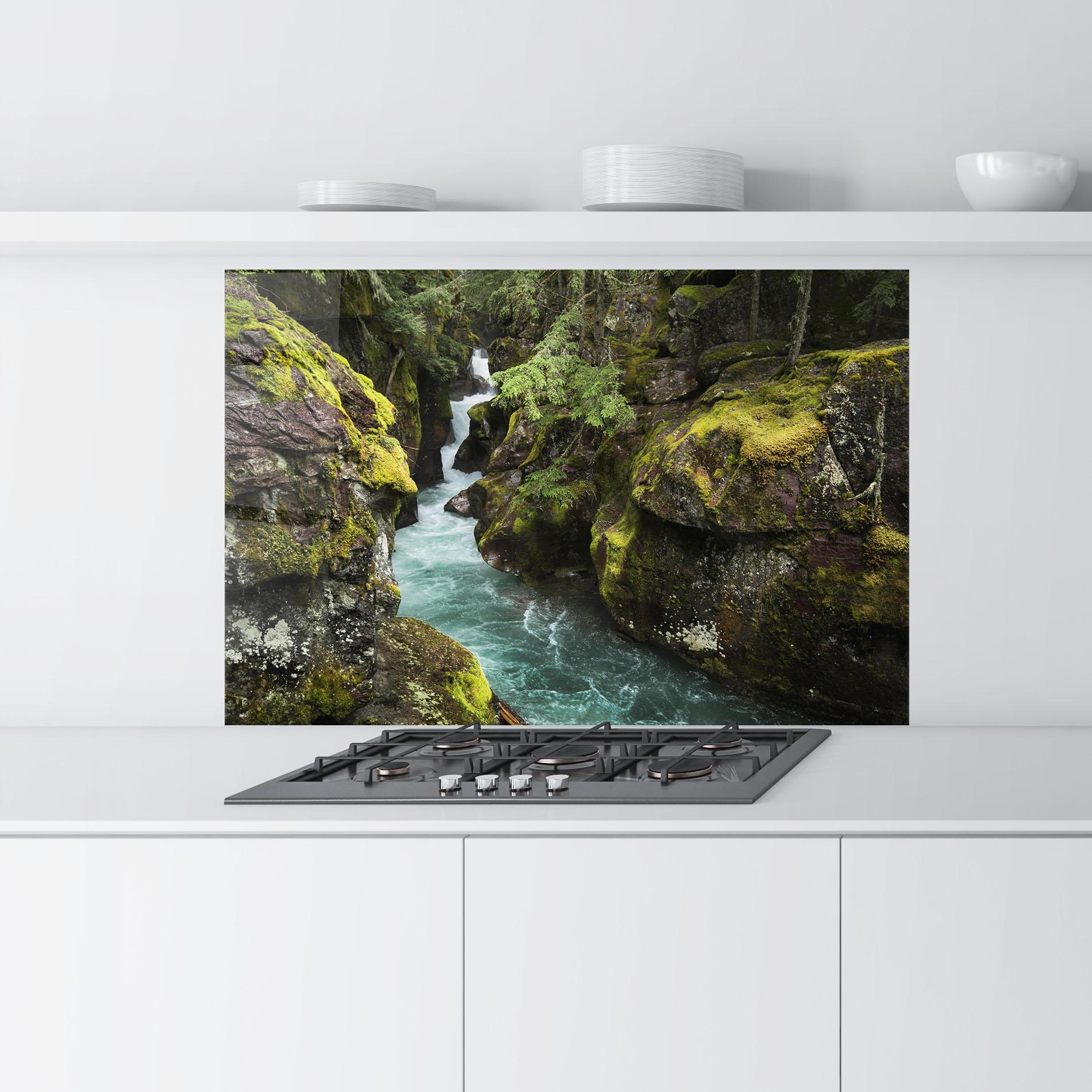 Panou Sticla Bucatarie Blue Majestic Waterfall mockup 9