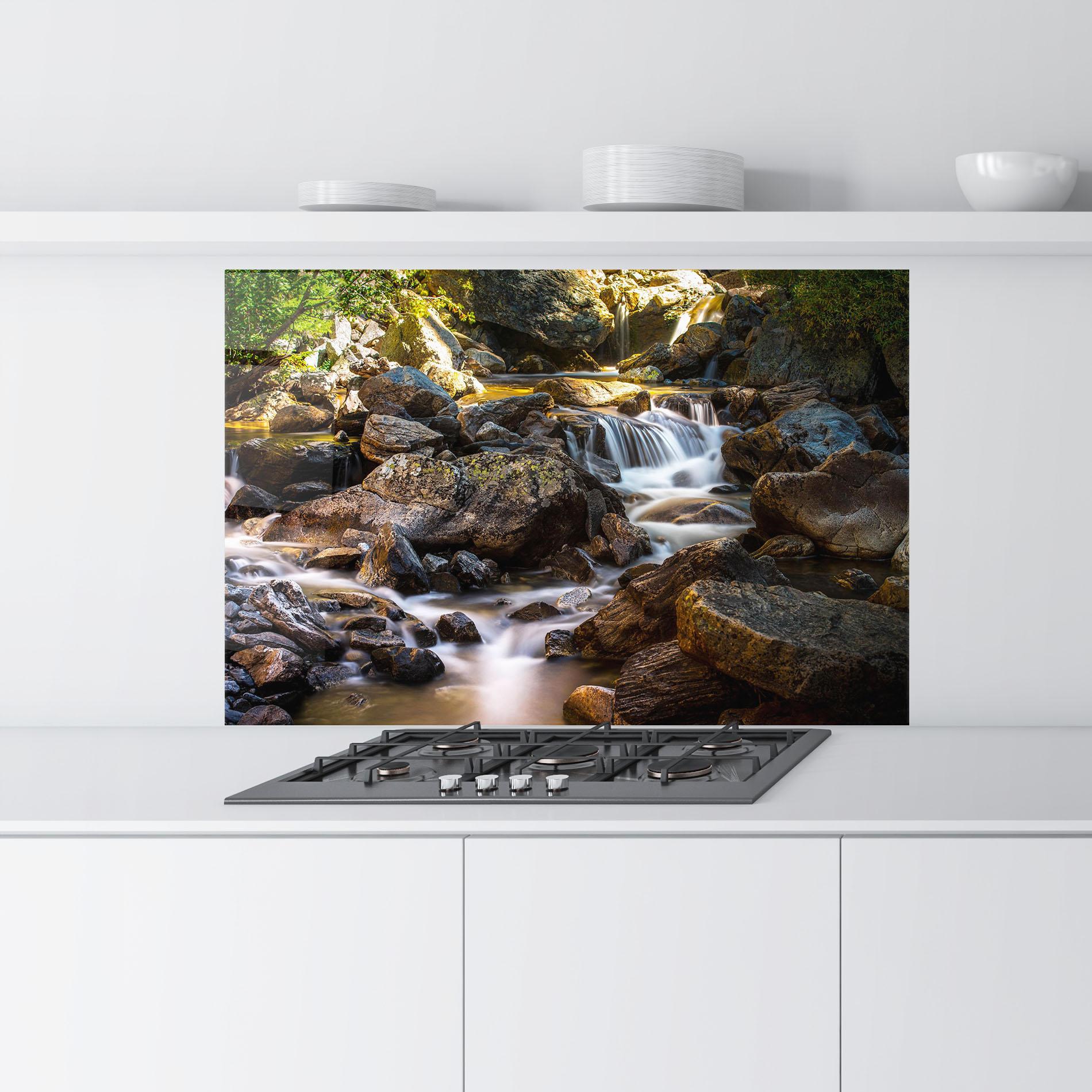 Panou Sticla Bucatarie Nature Rocks Waterfall mockup 9