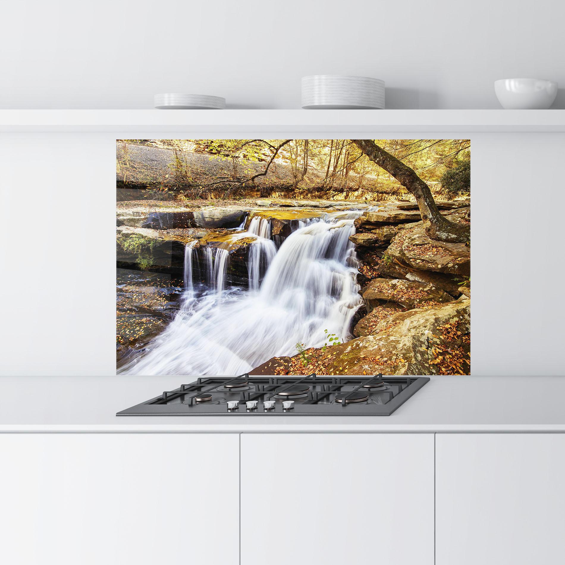 Panou Sticla Bucatarie Pretty Autumn Waterfall mockup 9
