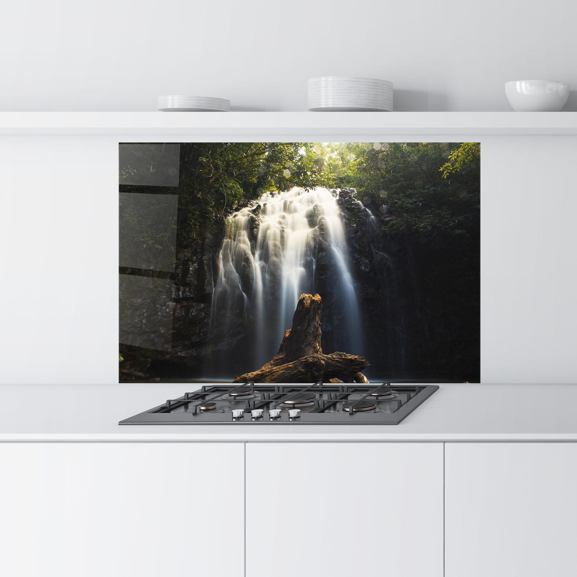 Panou Sticla Bucatarie Tree Log Waterfall mockup 9