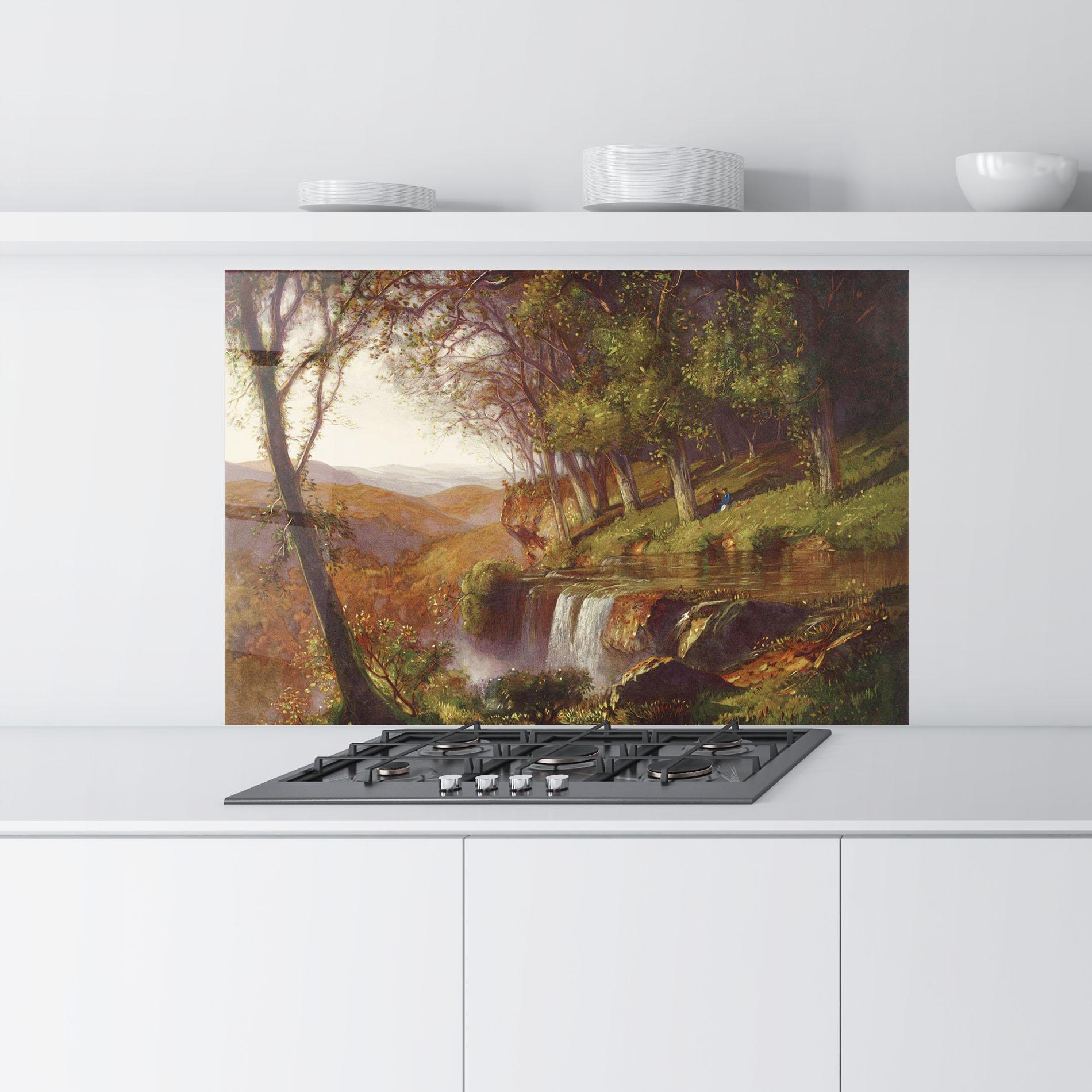 Panou Sticla Bucatarie Waterfall Painting mockup 9