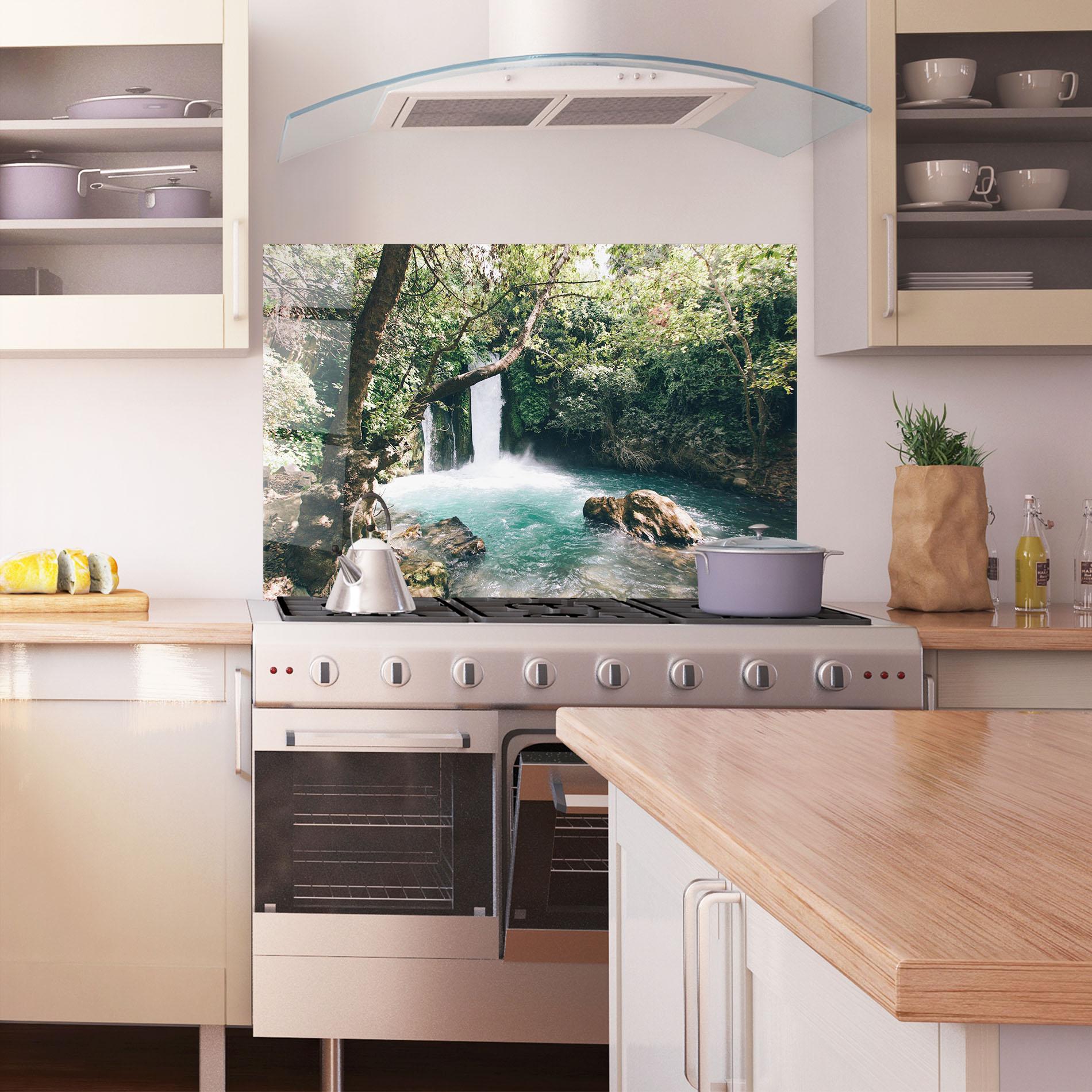 Panou Sticla Bucatarie Beautiful Blue Waterfall mockup 1