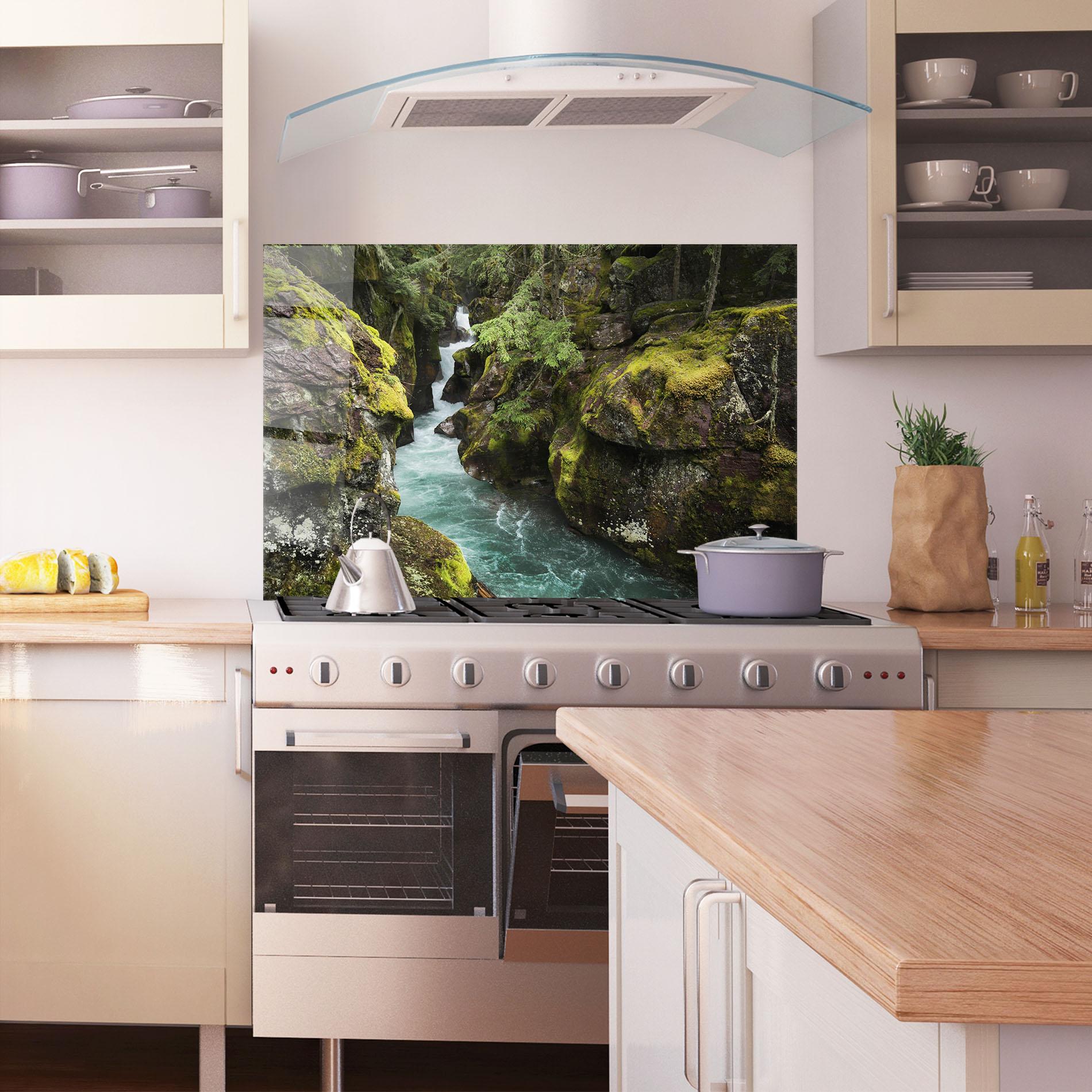 Panou Sticla Bucatarie Blue Majestic Waterfall mockup 1