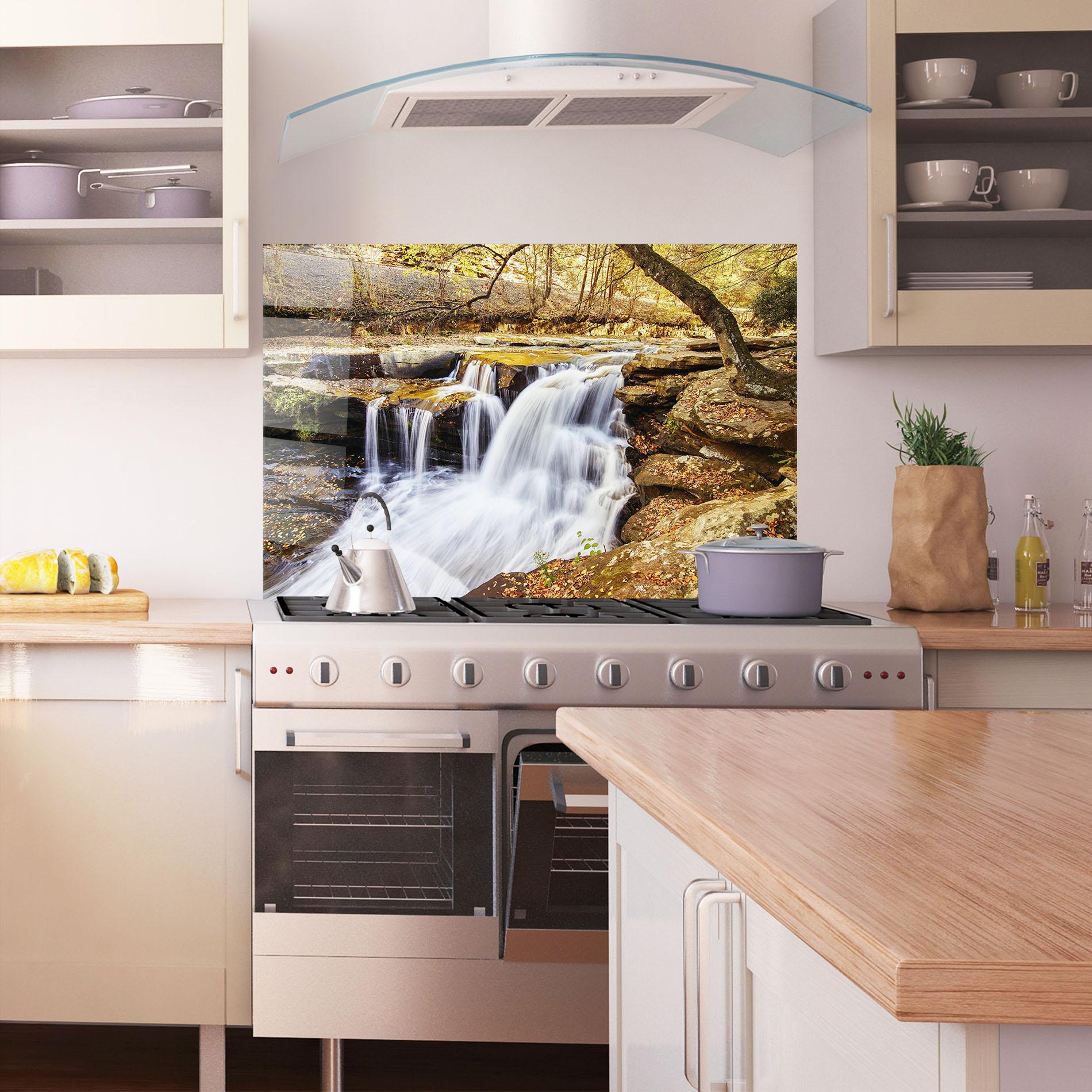 Panou Sticla Bucatarie Pretty Autumn Waterfall mockup 1