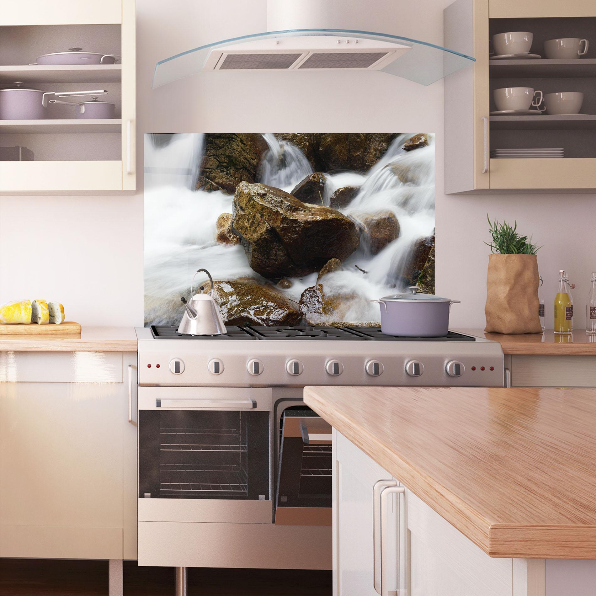 Panou Sticla Bucatarie Shiny Rocks Waterfall mockup 1