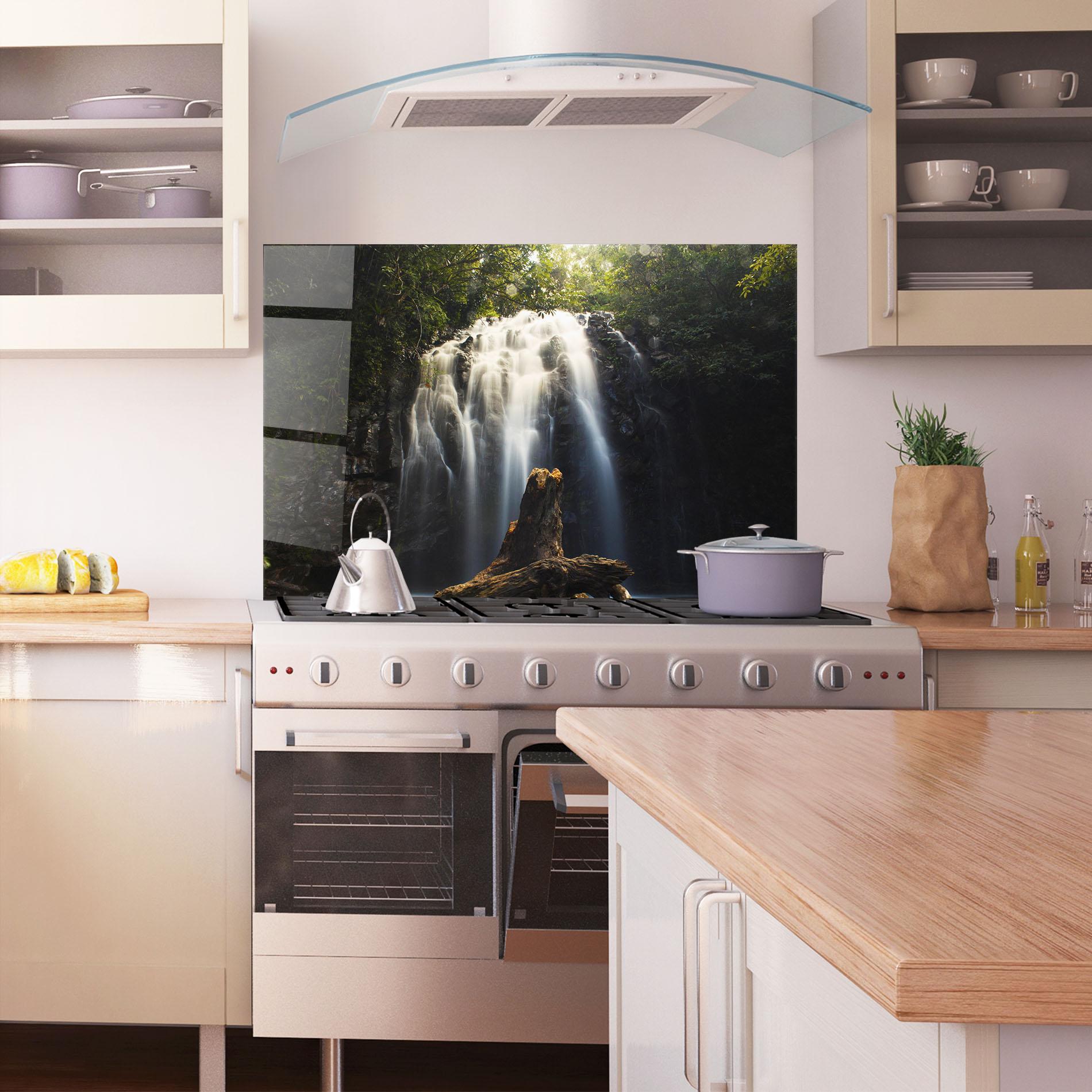 Panou Sticla Bucatarie Tree Log Waterfall mockup 1