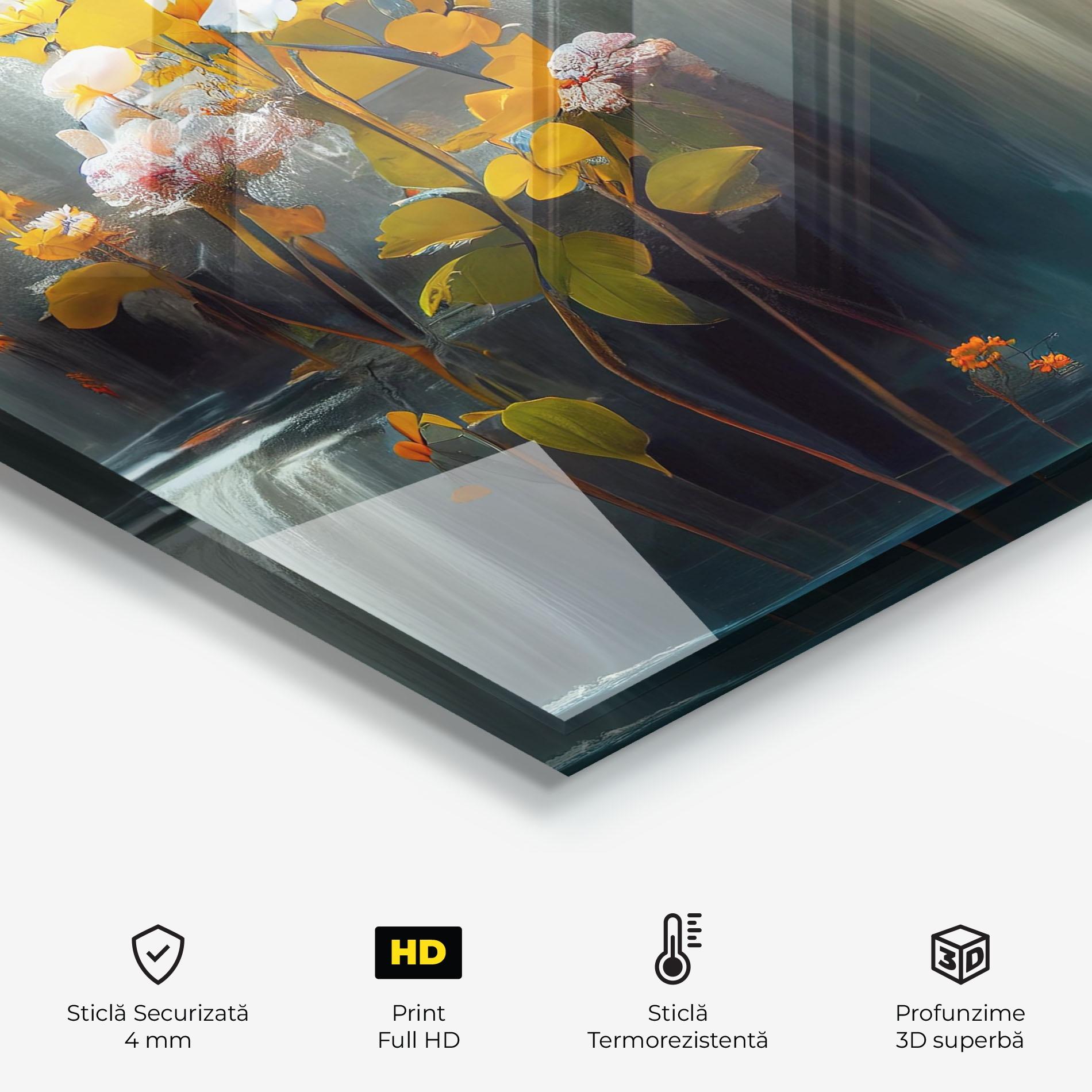 Panou Sticla Bucatarie Flowers Waterfall mockup 2