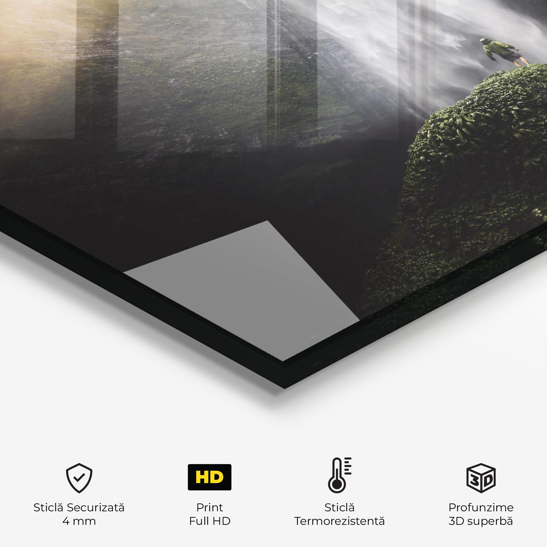 Panou Sticla Bucatarie Green Man Waterfall mockup 2