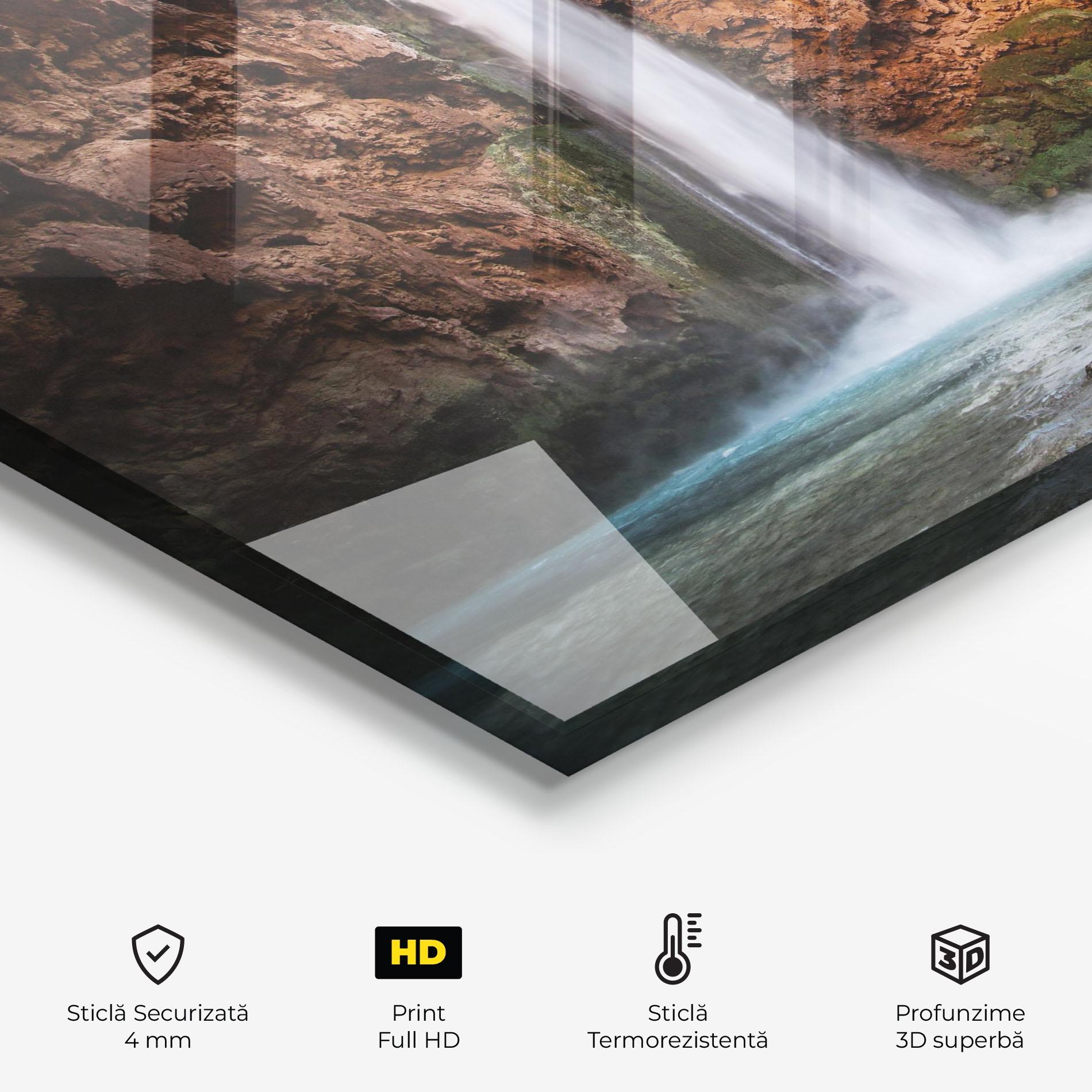 Panou Sticla Bucatarie Orange Wall Waterfall mockup 2