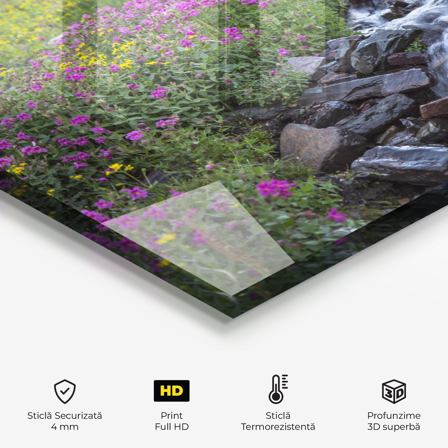Panou Sticla Bucatarie Purple Field Waterfall mockup 2
