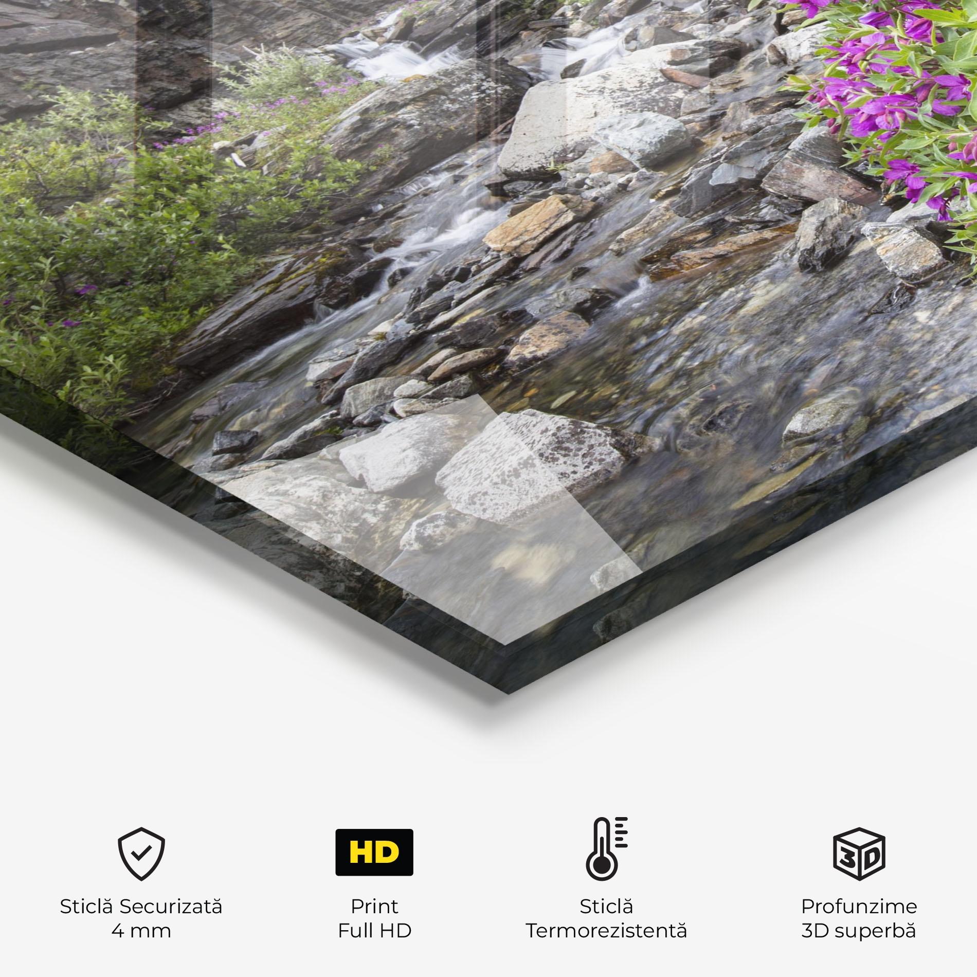 Panou Sticla Bucatarie Purple Flowers Waterfall mockup 2