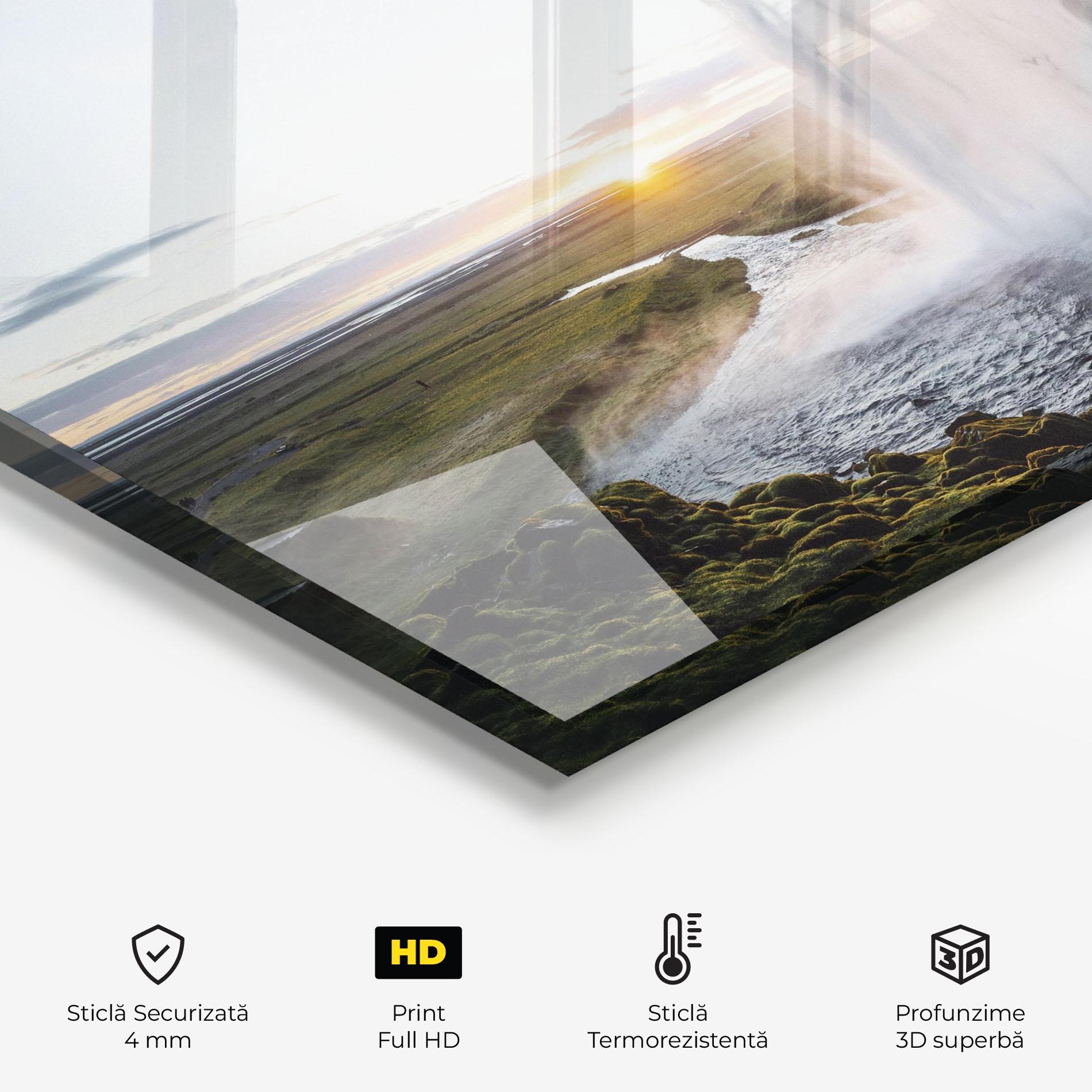 Panou Sticla Bucatarie Sunrise Waterfall mockup 2