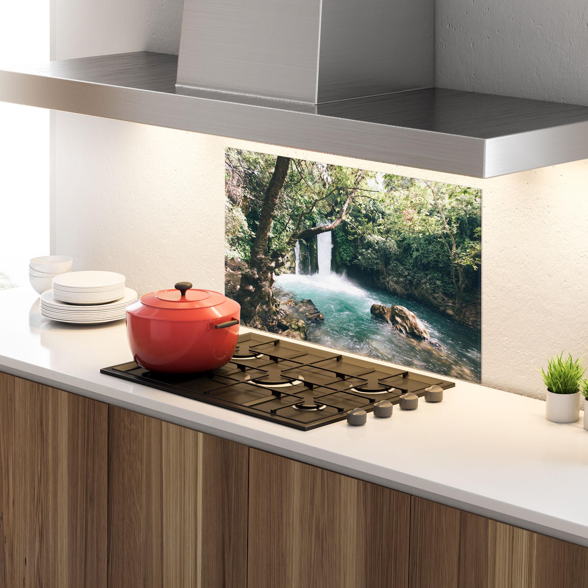 Panou Sticla Bucatarie Beautiful Blue Waterfall mockup 4