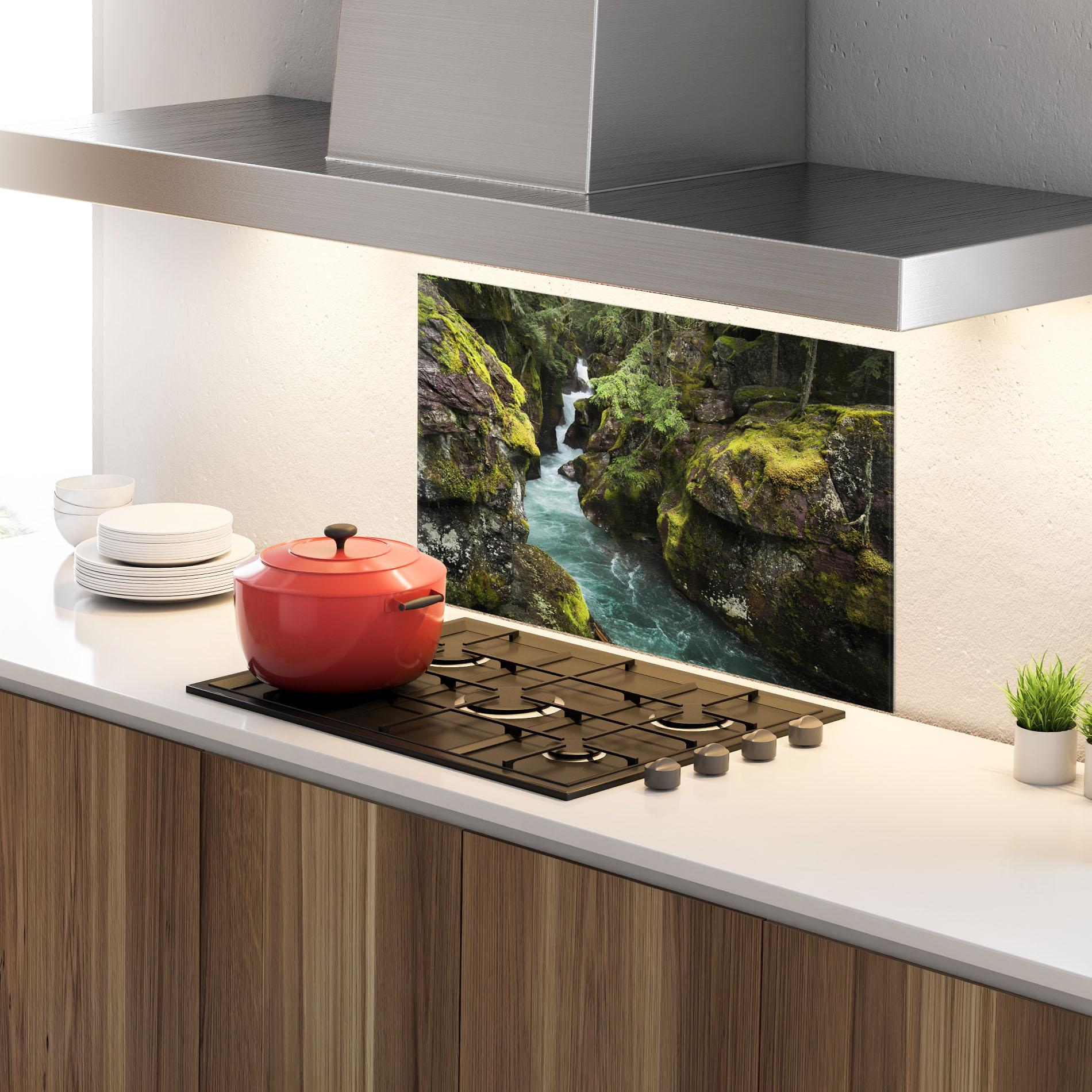 Panou Sticla Bucatarie Blue Majestic Waterfall mockup 4