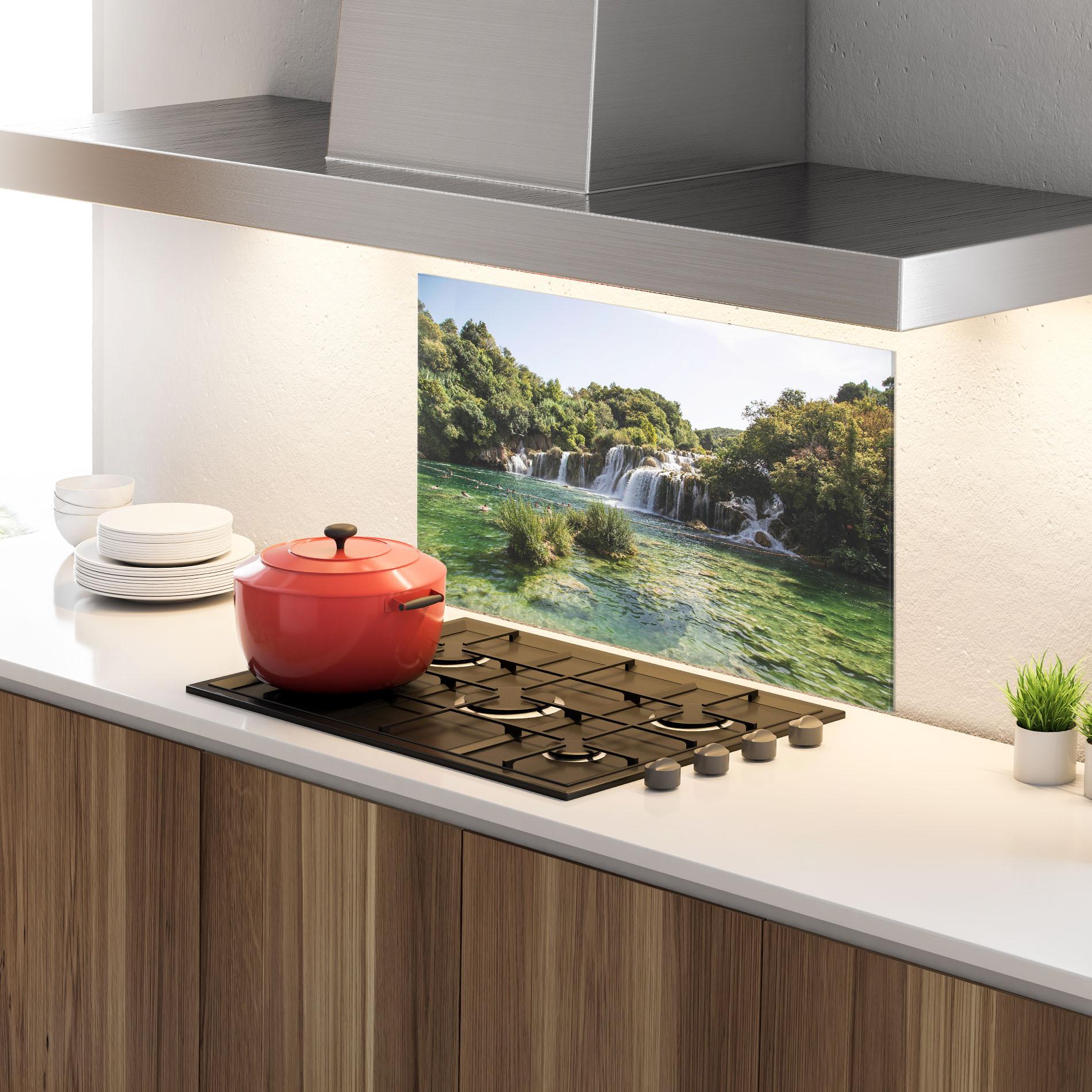 Panou Sticla Bucatarie Green Waterfall mockup 4