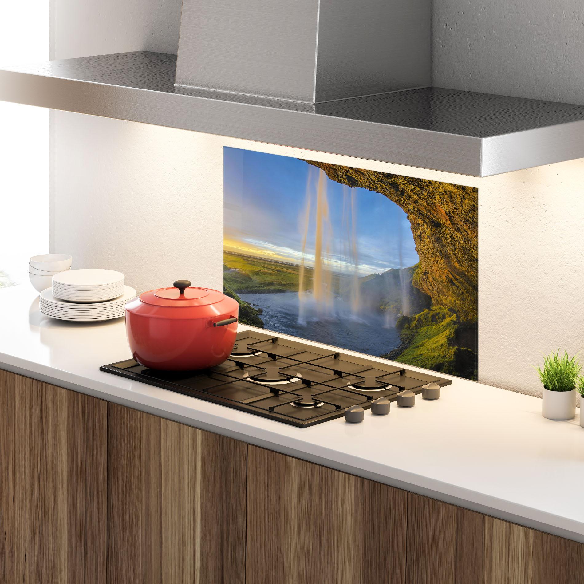 Panou Sticla Bucatarie Orange Waterfall mockup 4