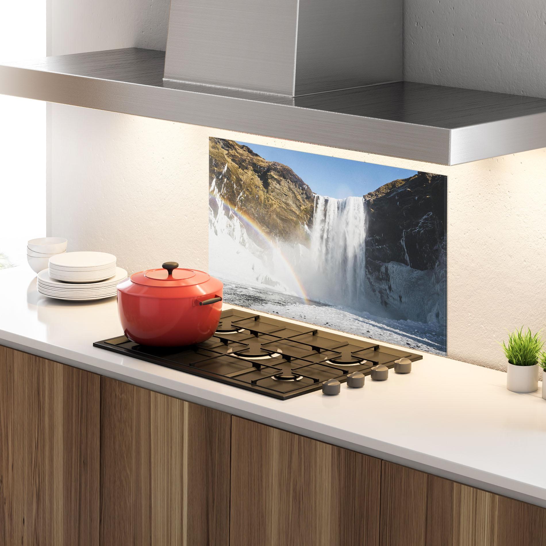 Panou Sticla Bucatarie Rainbow Waterfall mockup 4