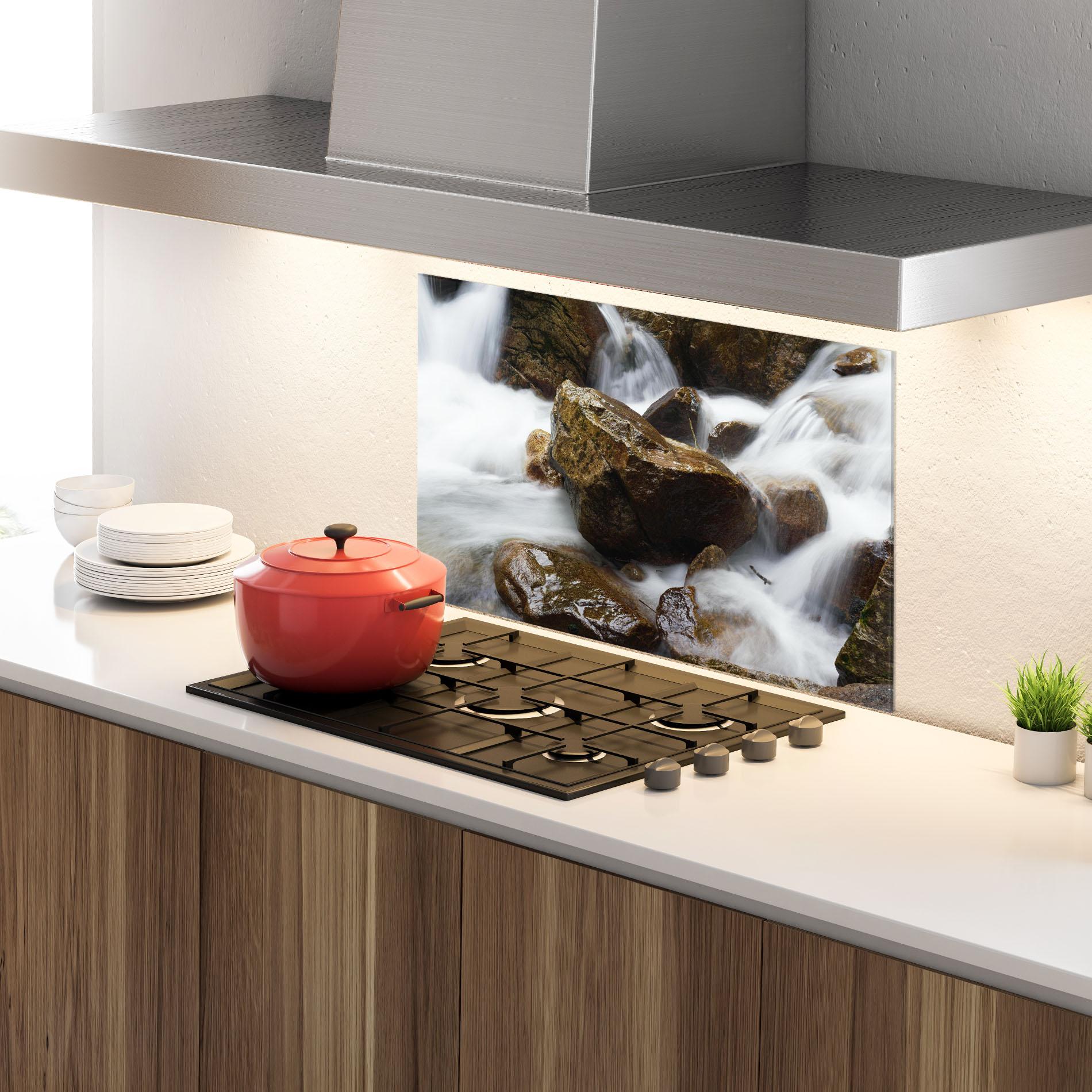 Panou Sticla Bucatarie Shiny Rocks Waterfall mockup 4