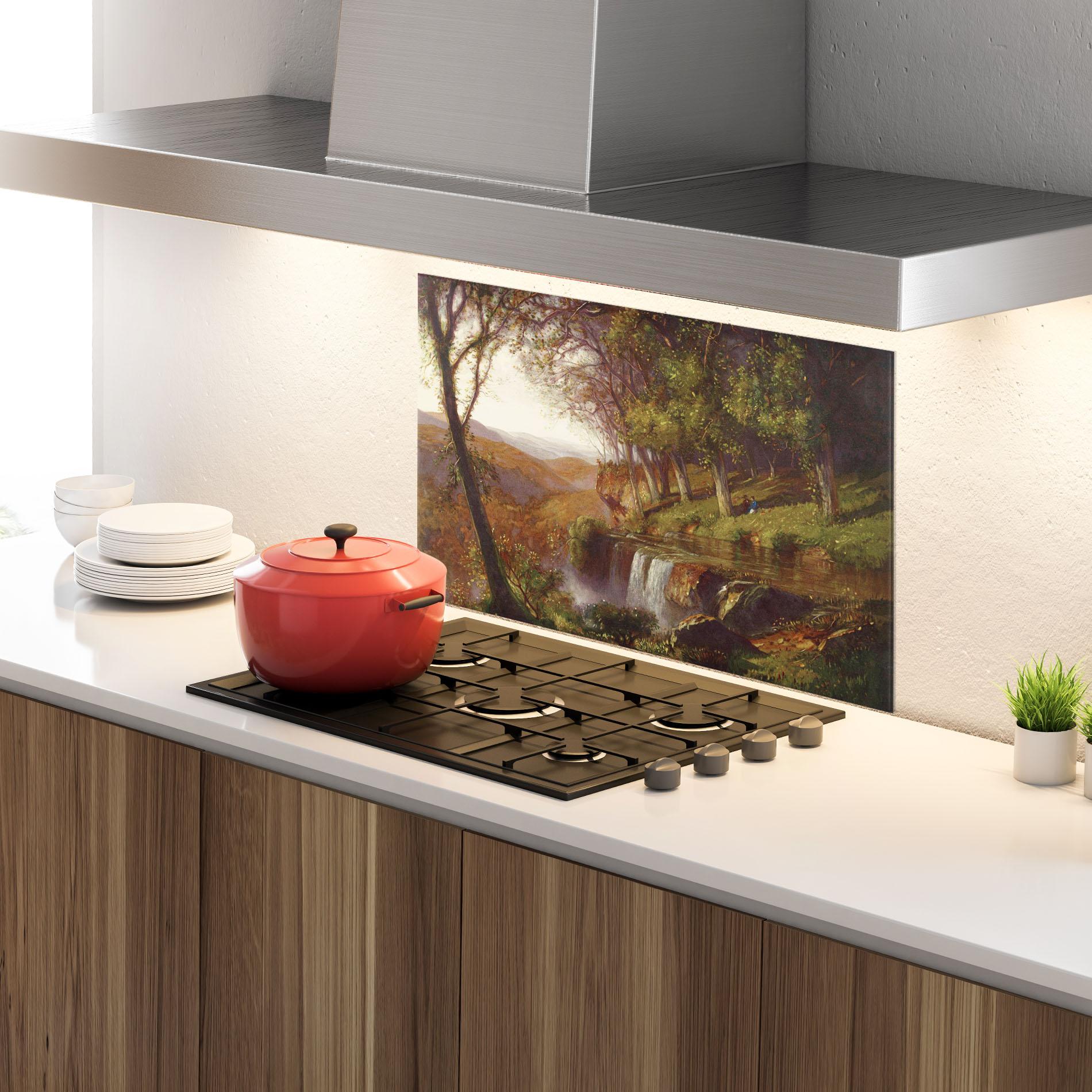 Panou Sticla Bucatarie Waterfall Painting mockup 4