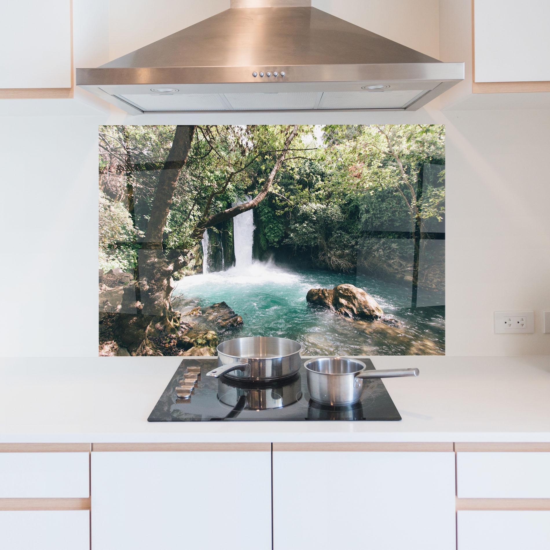 Panou Sticla Bucatarie Beautiful Blue Waterfall mockup 5