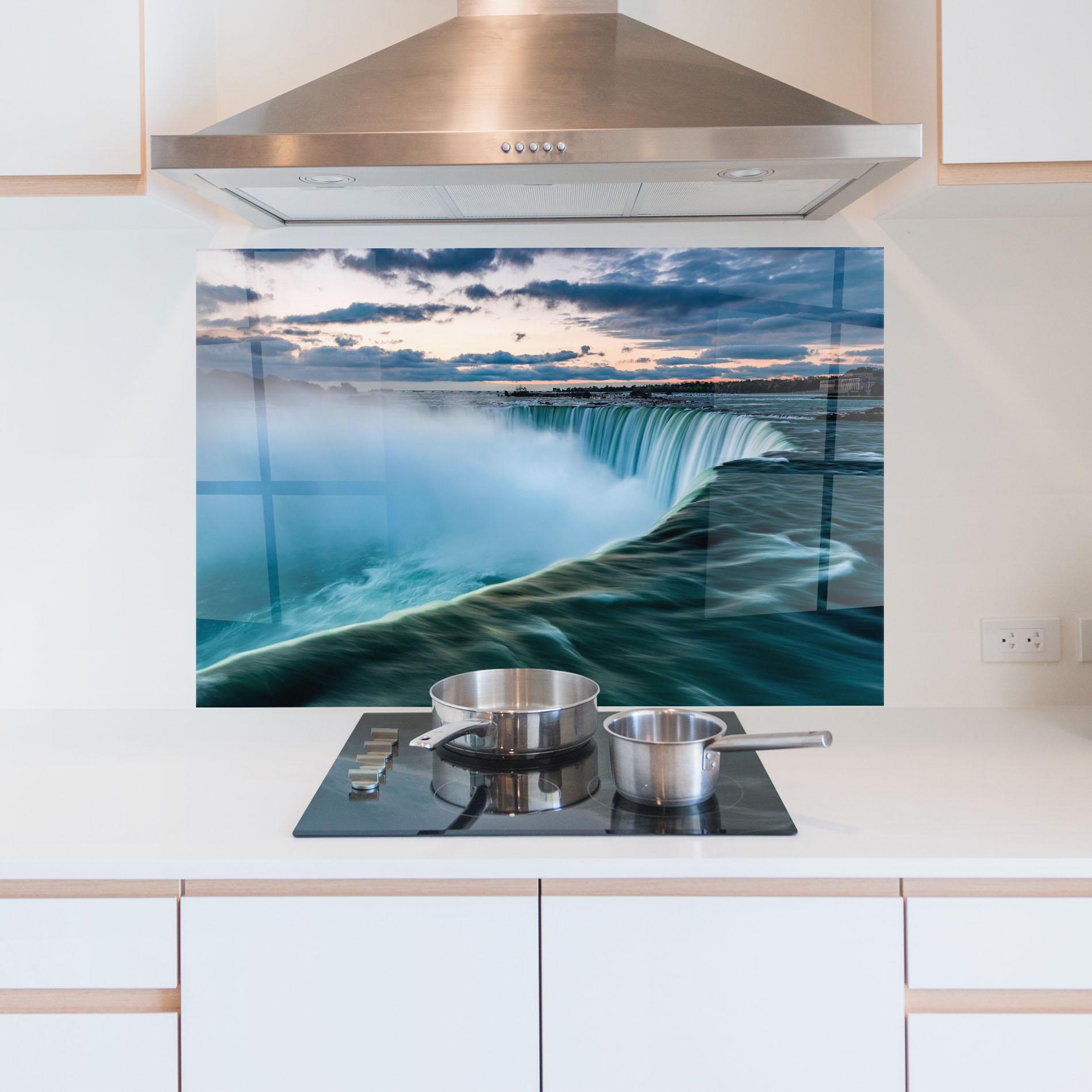 Panou Sticla Bucatarie Blue Dreamy Waterfall mockup 5