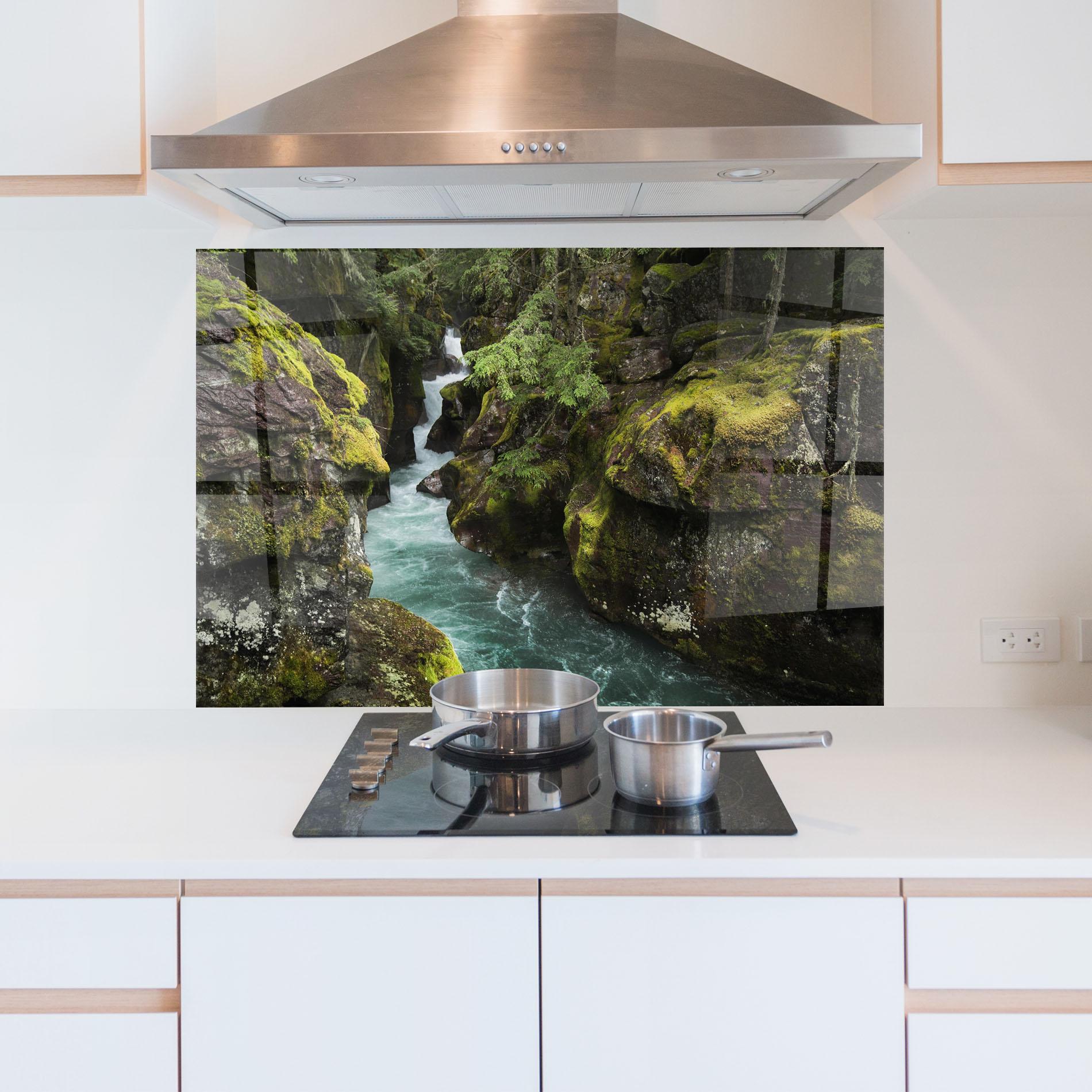 Panou Sticla Bucatarie Blue Majestic Waterfall mockup 5