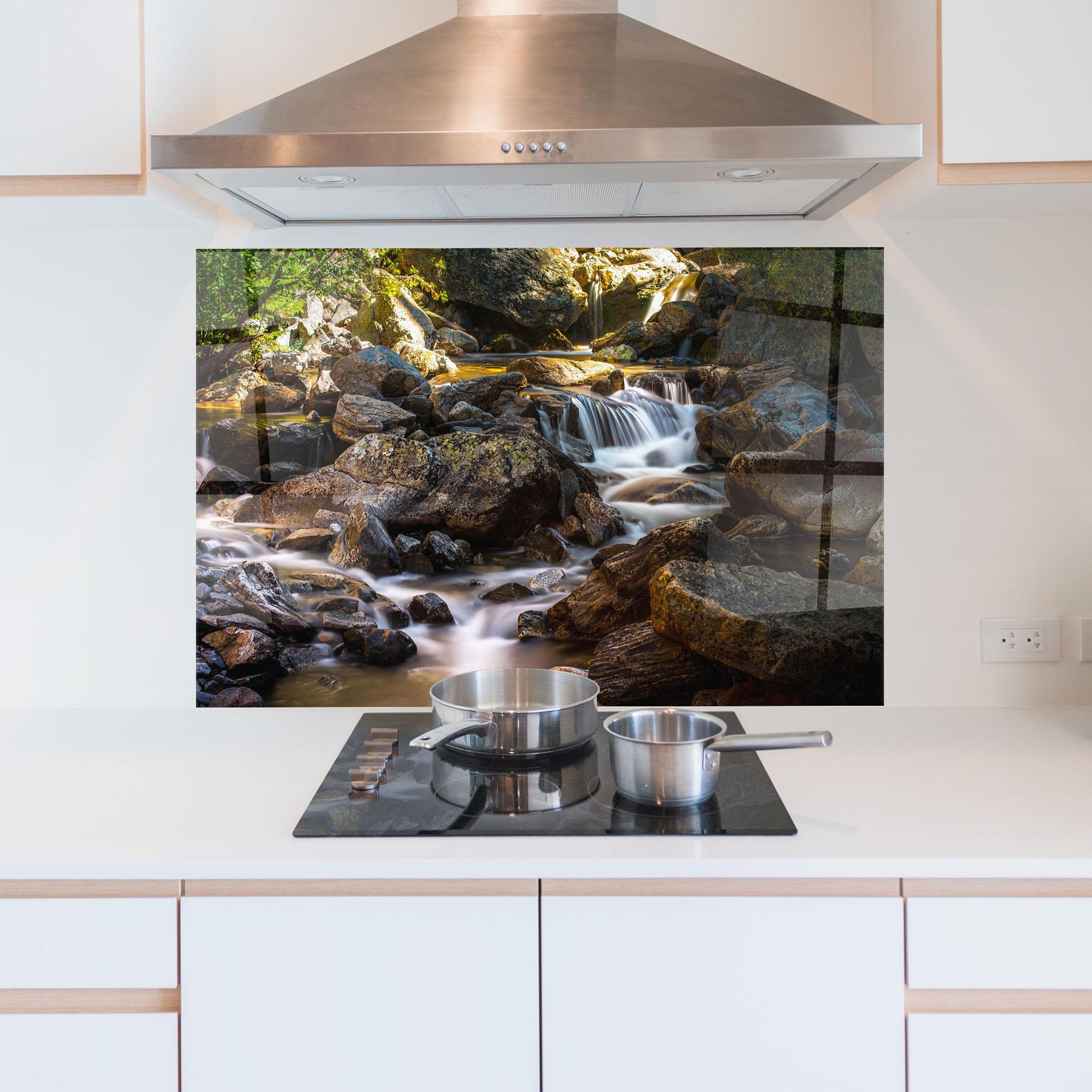 Panou Sticla Bucatarie Nature Rocks Waterfall mockup 5