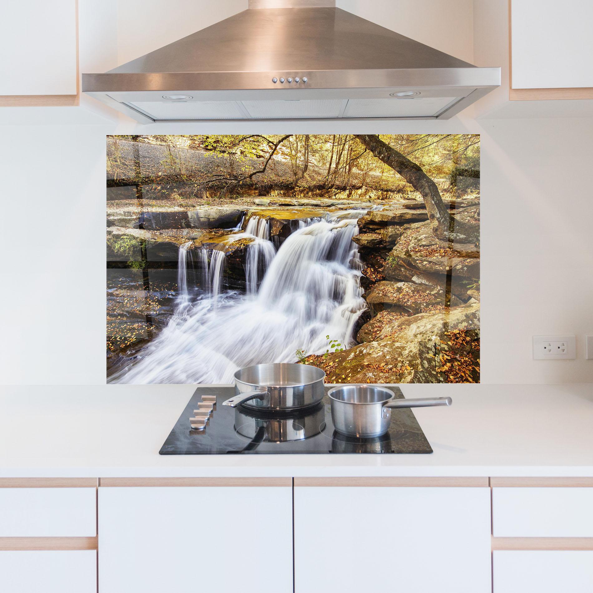 Panou Sticla Bucatarie Pretty Autumn Waterfall mockup 5