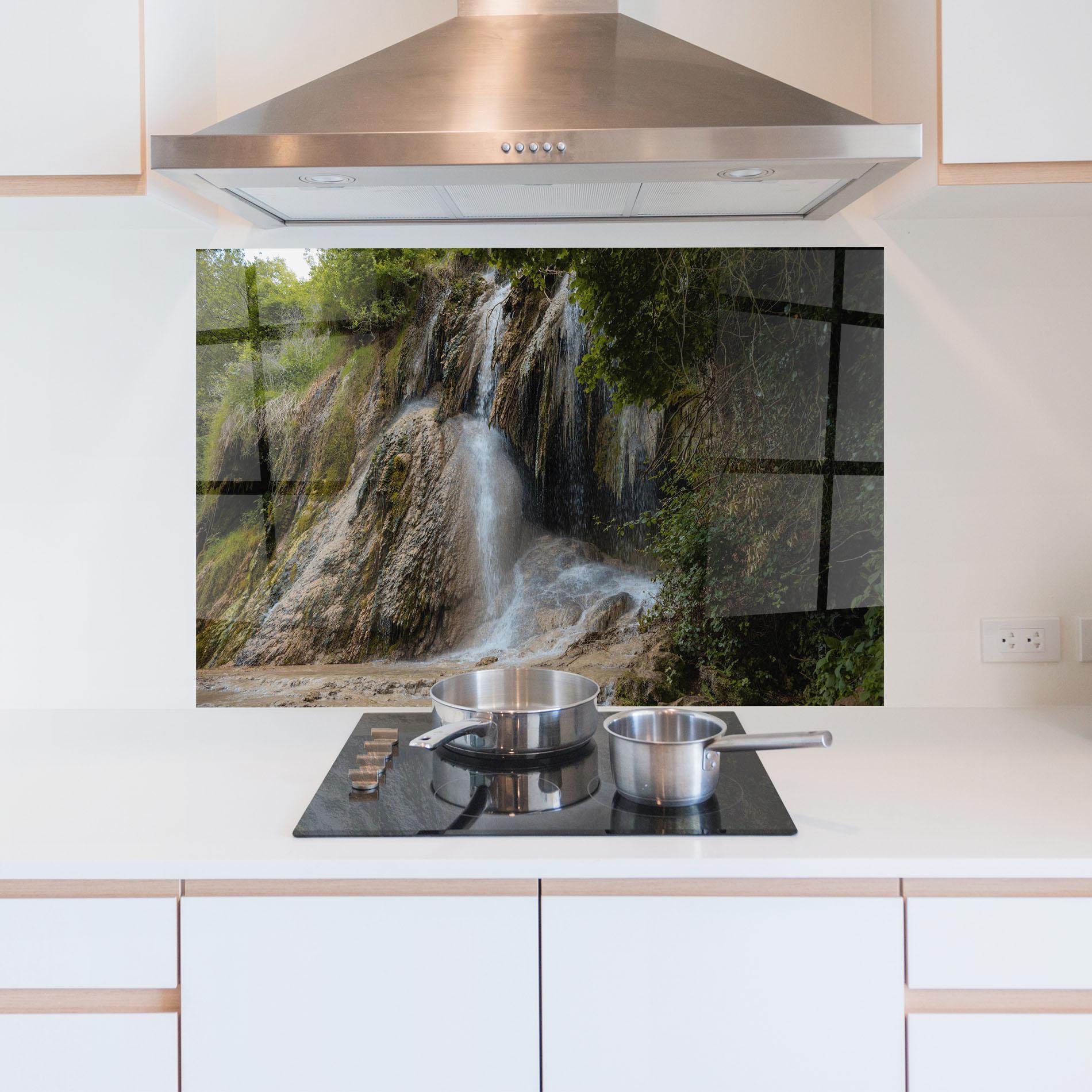 Panou Sticla Bucatarie Pretty Waterfall Forest mockup 5