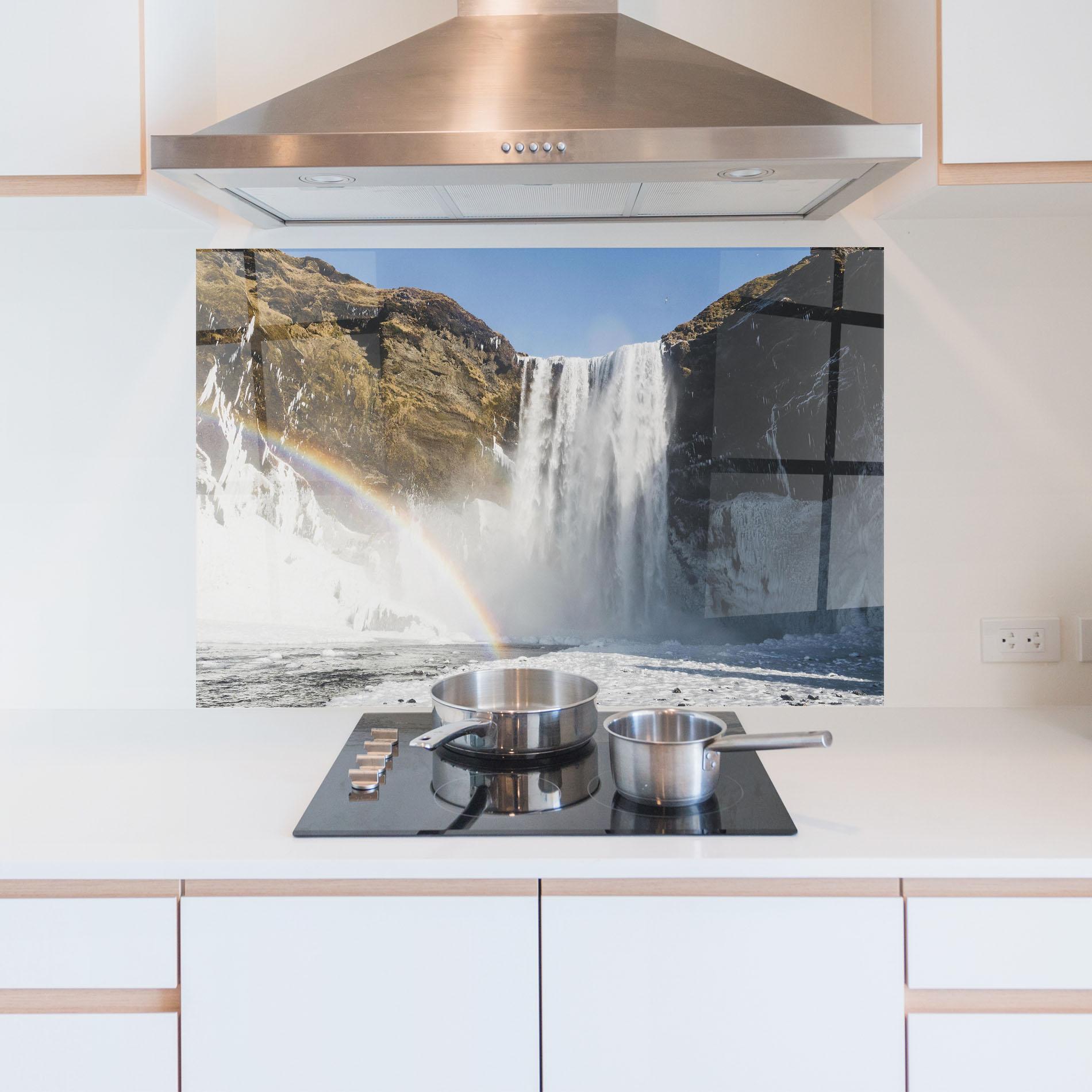 Panou Sticla Bucatarie Rainbow Waterfall mockup 5