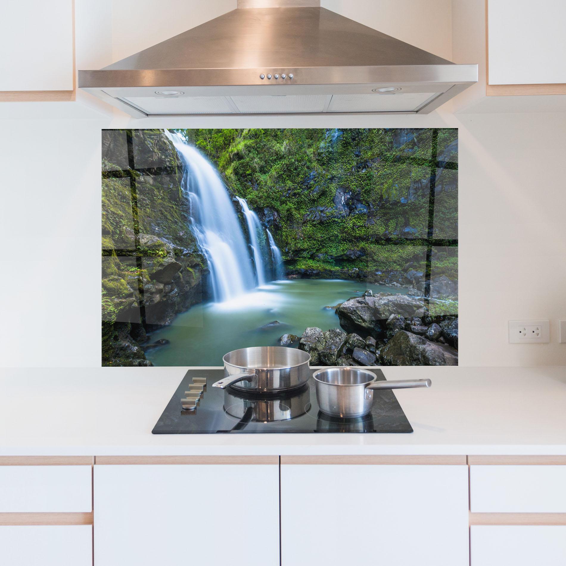 Panou Sticla Bucatarie Swimming In Waterfall mockup 5